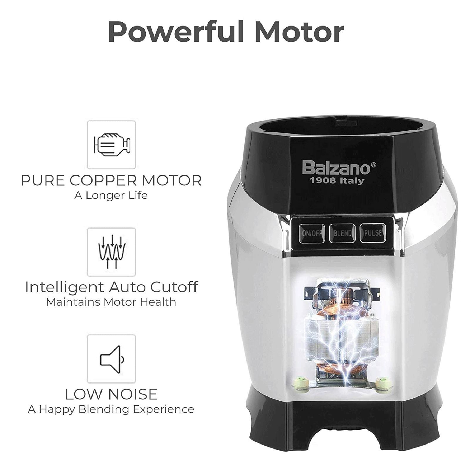 Balzano Nutri 1200 Watt 3 Jars Blender (28000 RPM, Advanced One Touch Operation, Silver)_7