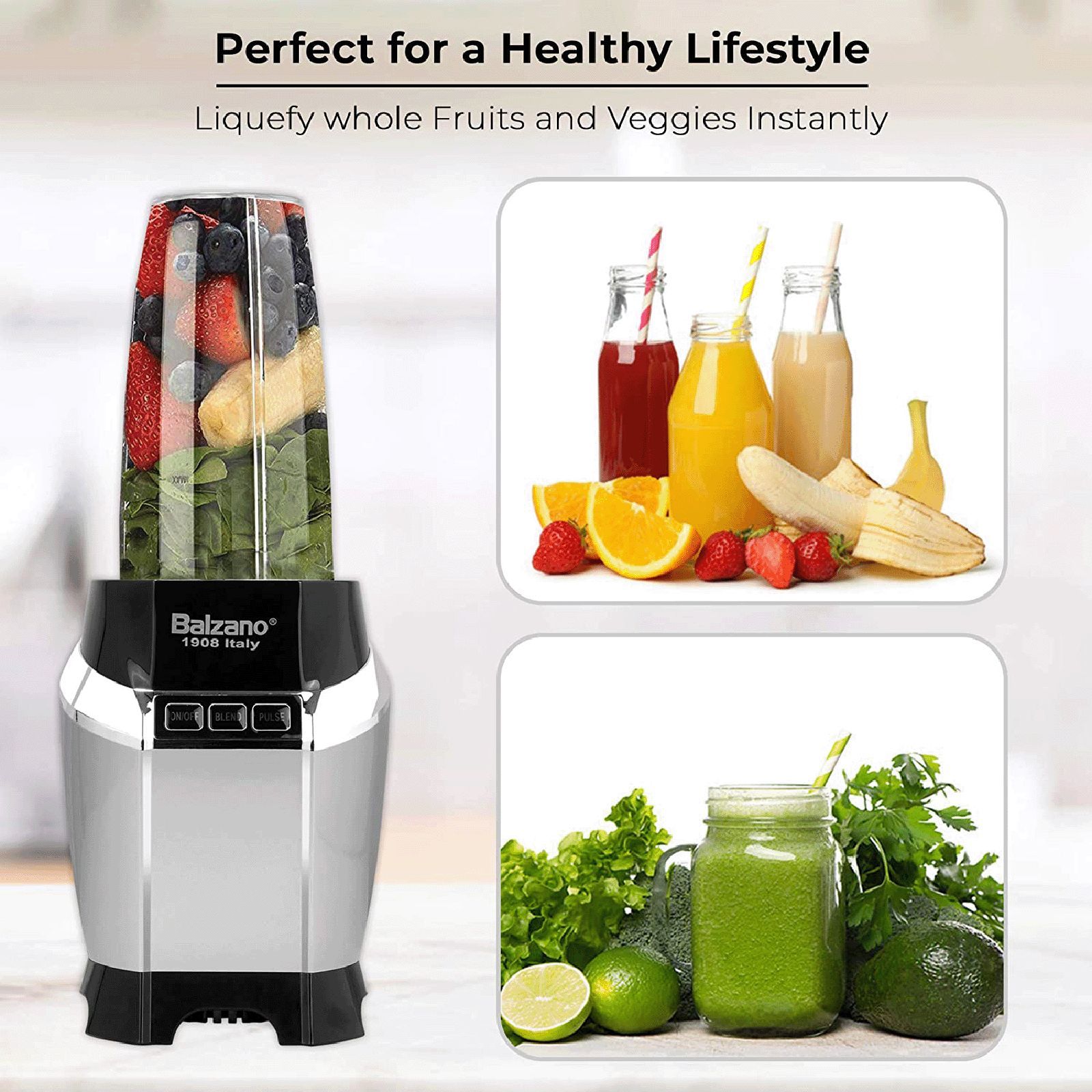 Balzano Nutri 1200 Watt 3 Jars Blender (28000 RPM, Advanced One Touch Operation, Silver)_12