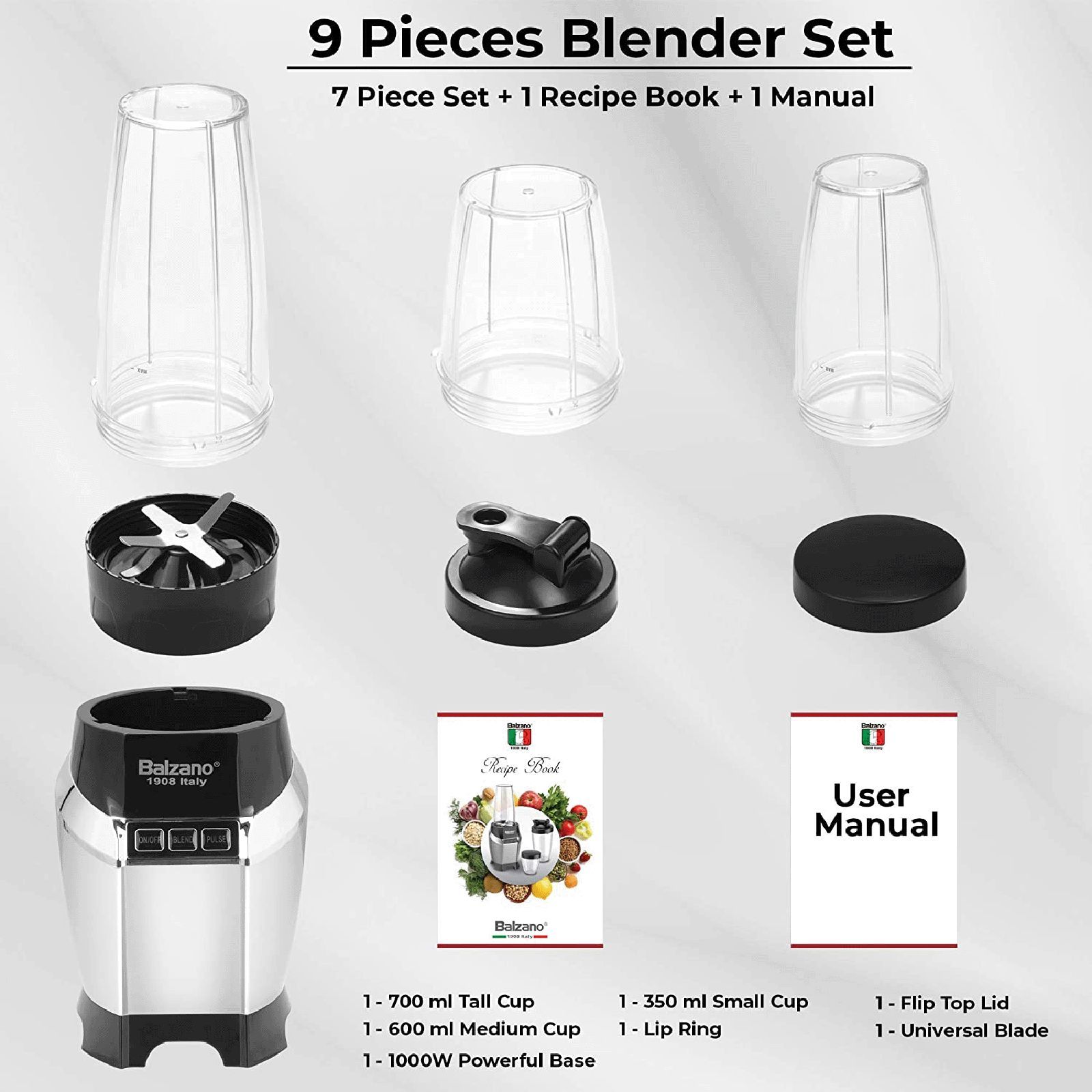 Balzano Nutri 1200 Watt 3 Jars Blender (28000 RPM, Advanced One Touch Operation, Silver)_13