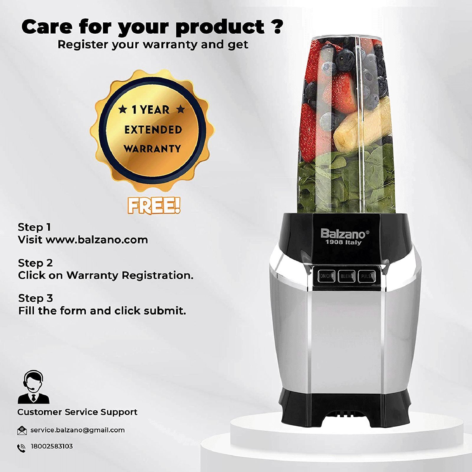 Balzano Nutri 1200 Watt 3 Jars Blender (28000 RPM, Advanced One Touch Operation, Silver)_15