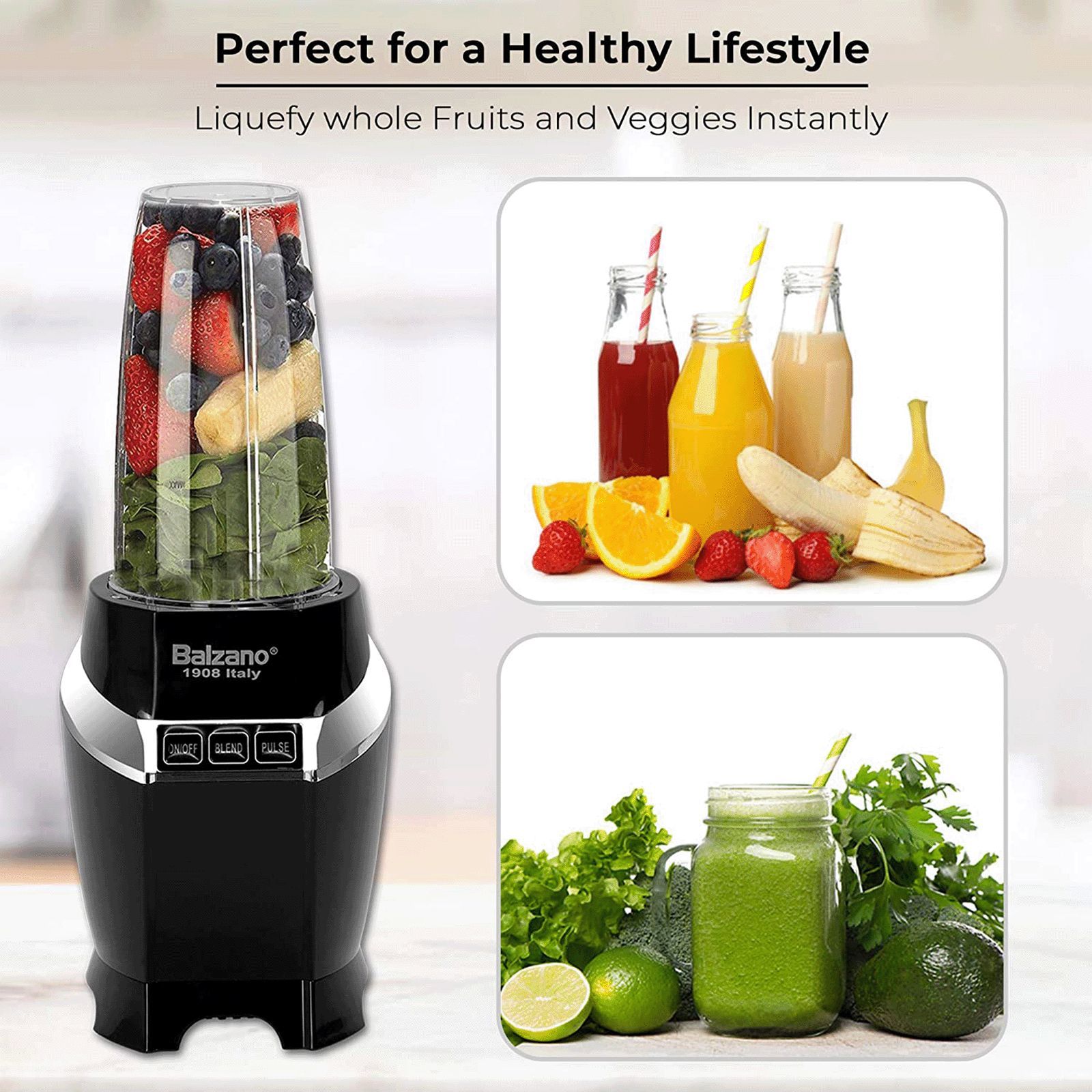 Balzano 1200 Watt 3 Jars Blender (28000 RPM, High Speed Operation, Black)_8