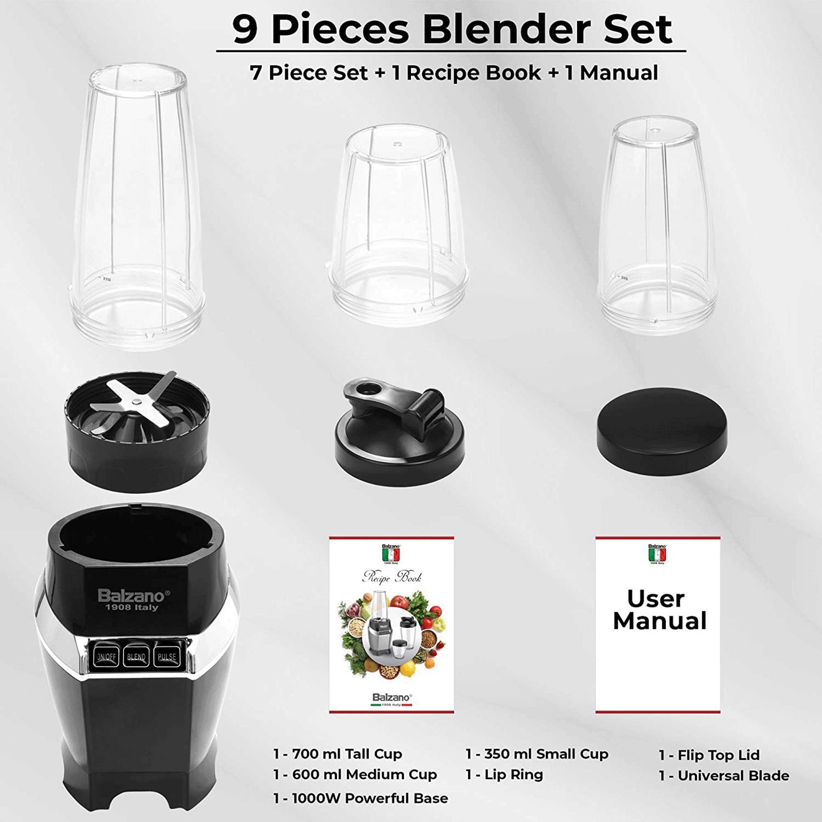 Balzano 1200 Watt 3 Jars Blender (28000 RPM, High Speed Operation, Black)_12