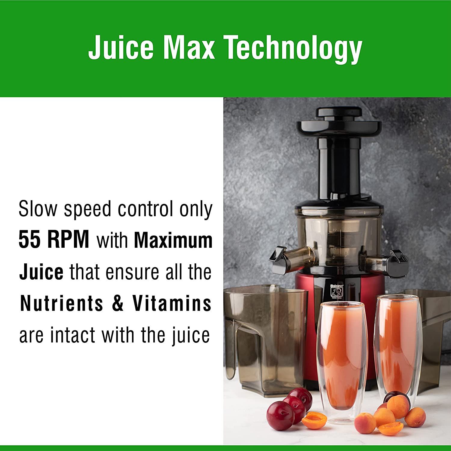 Balzano 180 Watt 1 Jar Cold Press Slow Juicer (55 RPM, Juicemax Technology, Red)_7