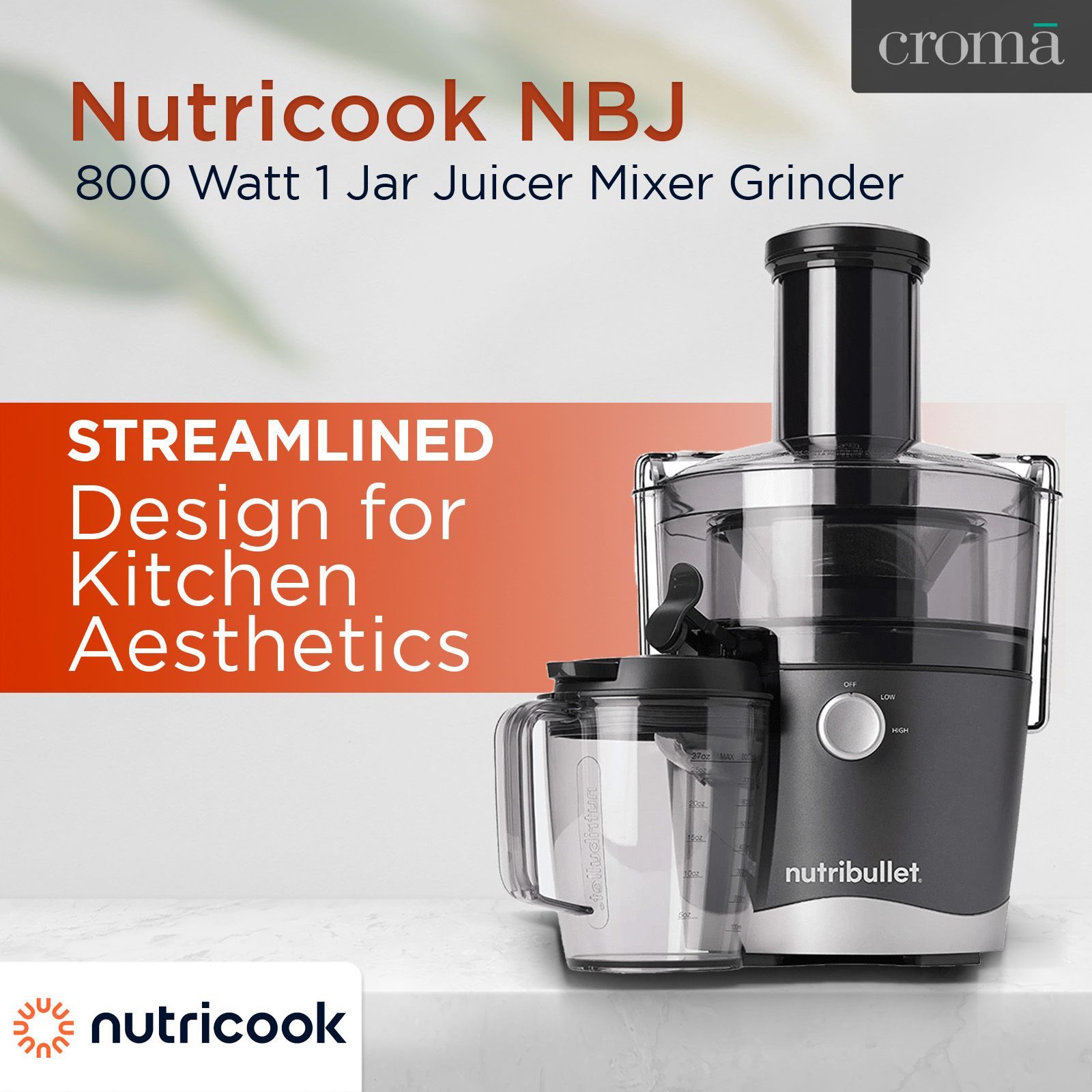 Nutricook NBJ-0801DG 800 Watt 1 Jar Juicer Mixer Grinder (Dishwasher Safe, Black)_20