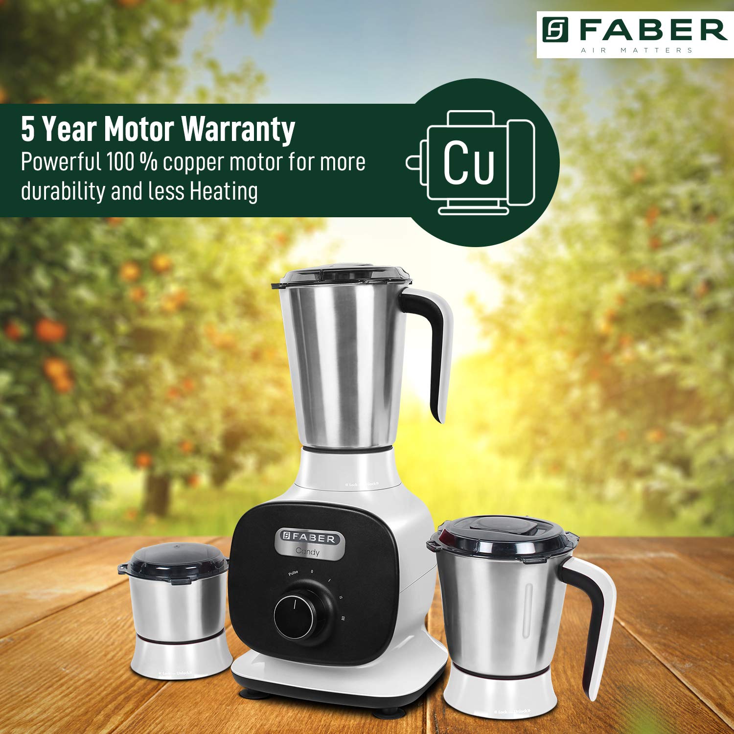 FABER Candy 1000 Watt 3 Jars Mixer Grinder (22000 RPM, 8-in-1 Functions, Black/White)_9