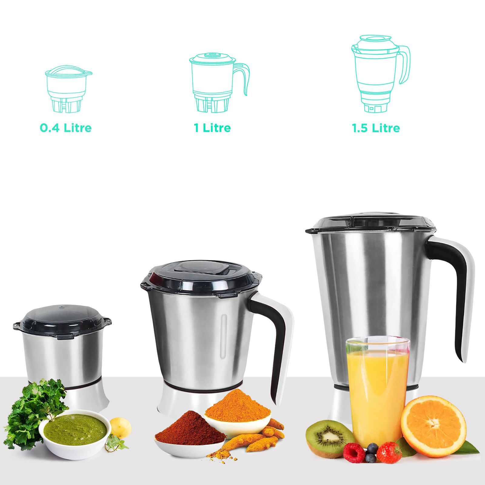 FABER Candy 1000 Watt 3 Jars Mixer Grinder (22000 RPM, 8-in-1 Functions, Black/White)_4