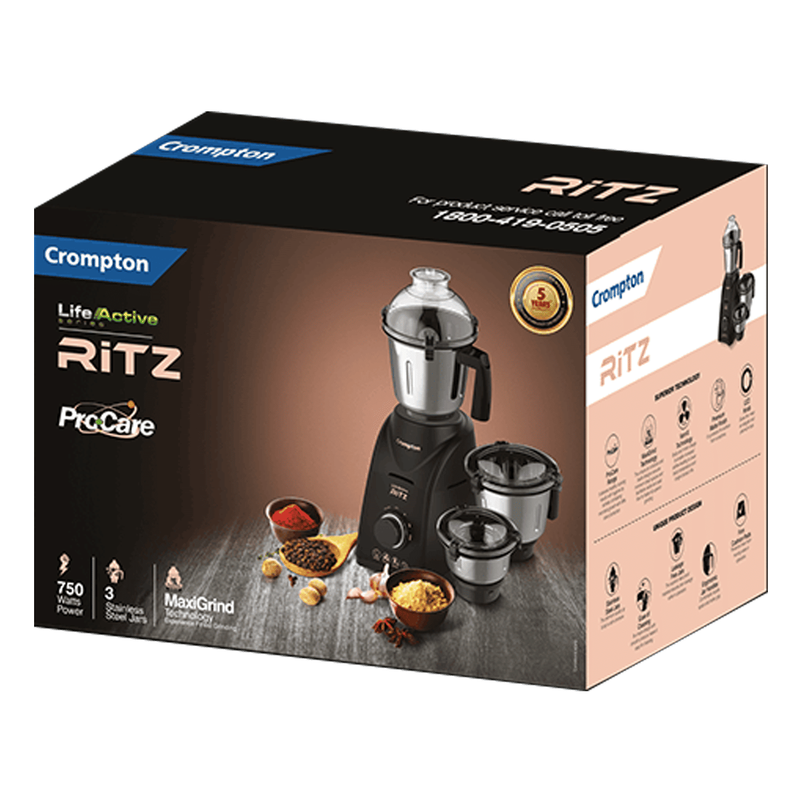 Crompton Ritz 750 Watt 3 Jars Mixer Grinder (MaxiGrind Technology, Black)_6