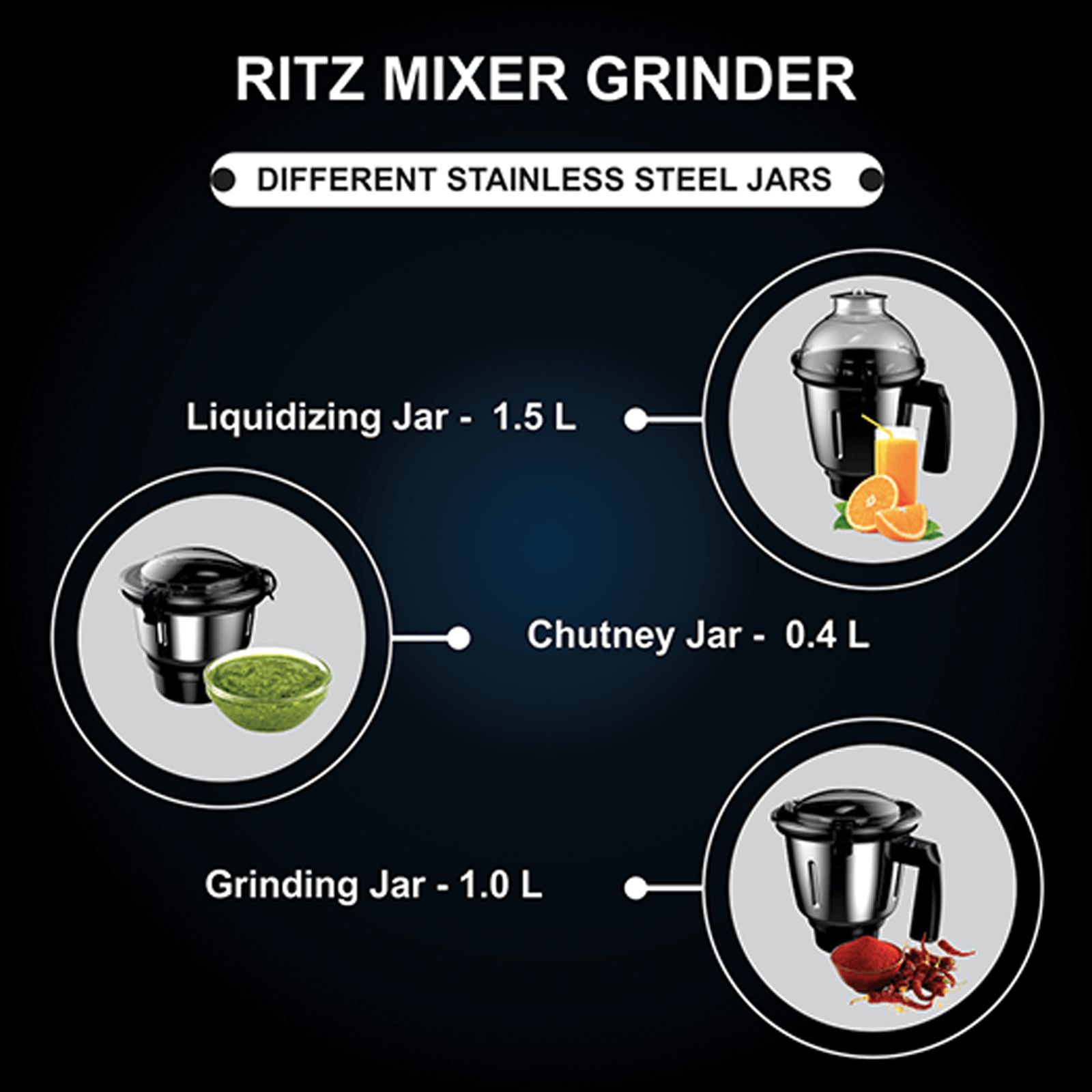 Crompton Ritz 750 Watt 3 Jars Mixer Grinder (MaxiGrind Technology, Black)_8