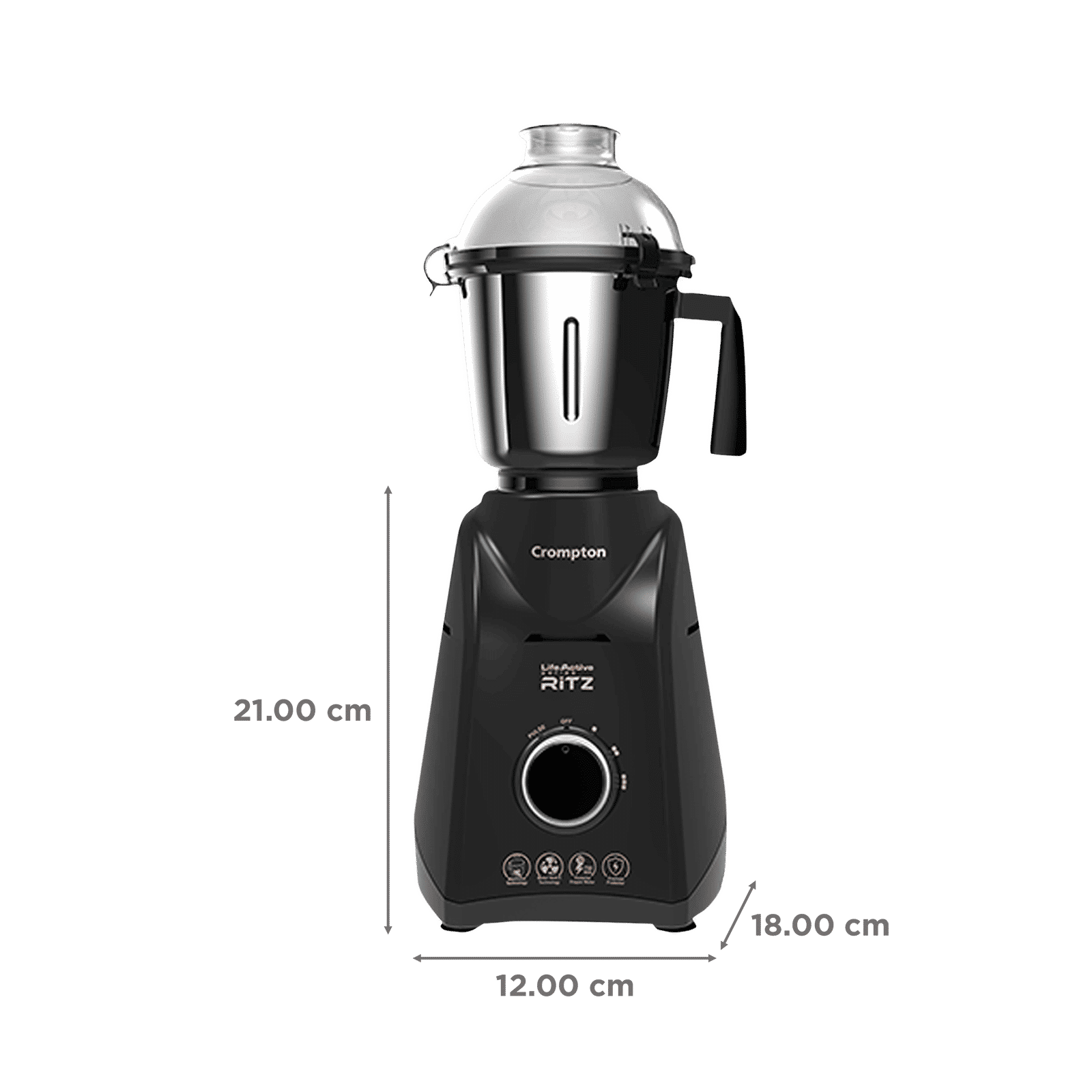 Crompton Ritz 750 Watt 3 Jars Mixer Grinder (MaxiGrind Technology, Black)_3