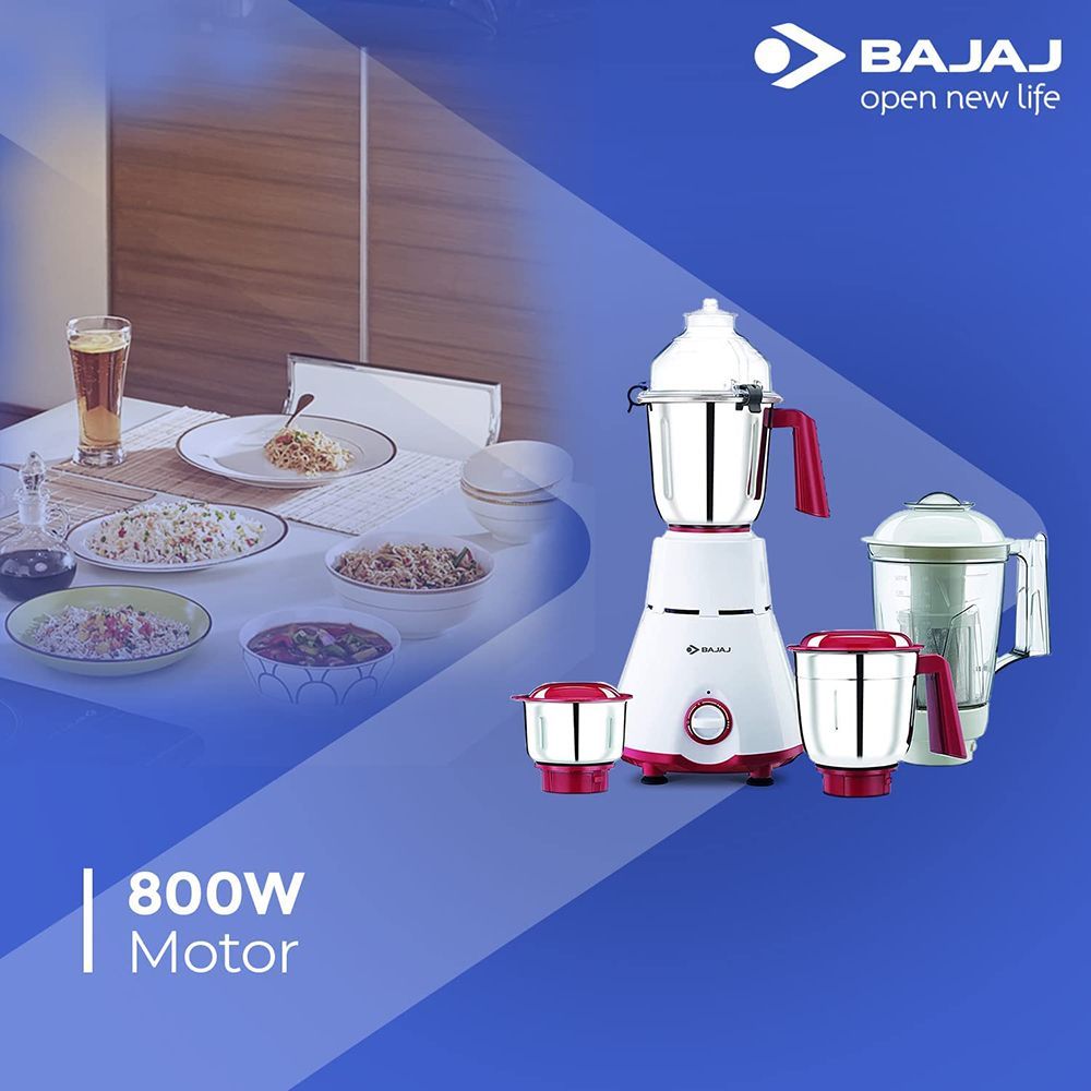 BAJAJ GX 4701 800 Watt 4 Jars Mixer Grinder (18000 RPM, Overload Protection, White & Red)_7