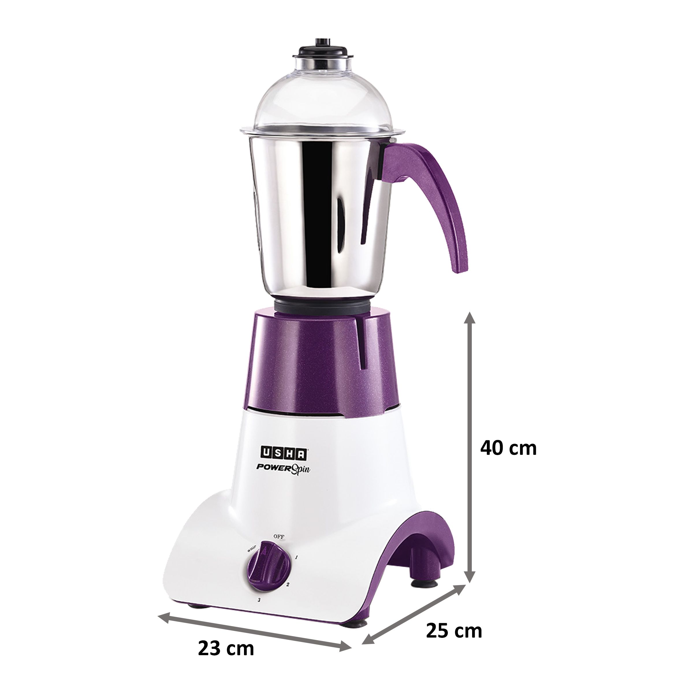 Usha Power Spin 750 Watts 3 Jars Mixer Grinder (High Torque Copper Motor, PS750M13, Purple)_2