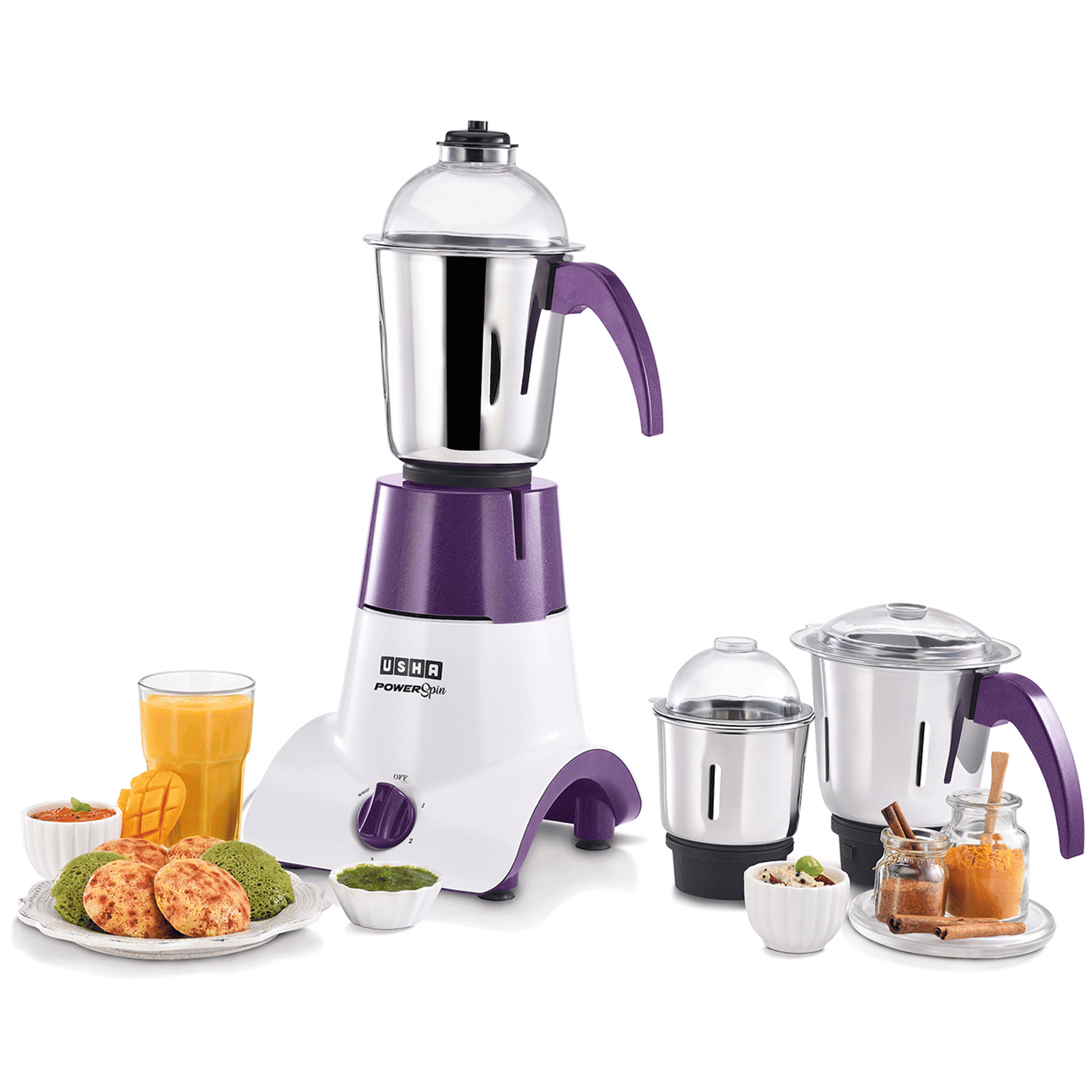 Usha Power Spin 750 Watts 3 Jars Mixer Grinder (High Torque Copper Motor, PS750M13, Purple)_6