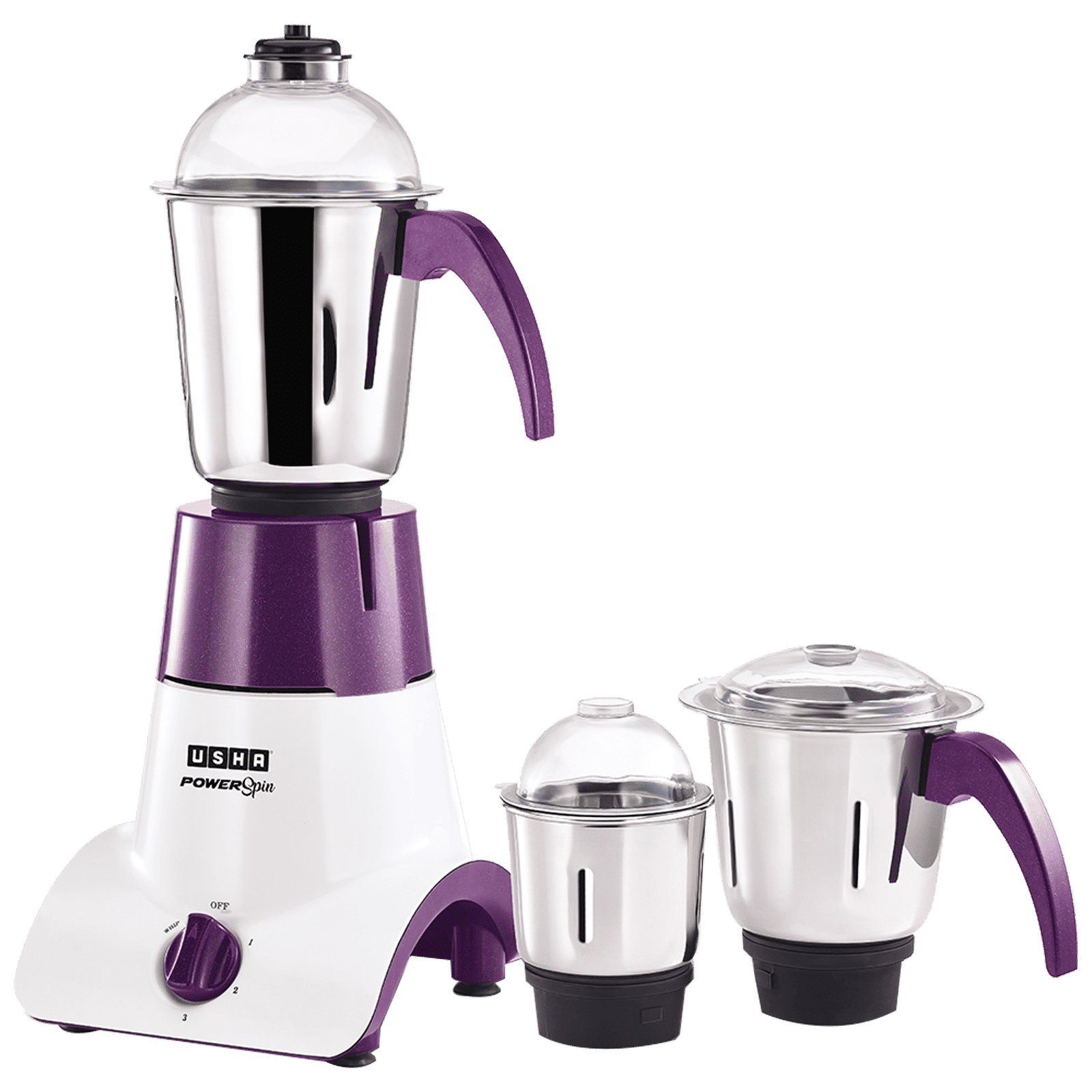 Usha Power Spin 750 Watts 3 Jars Mixer Grinder (High Torque Copper Motor, PS750M13, Purple)_1