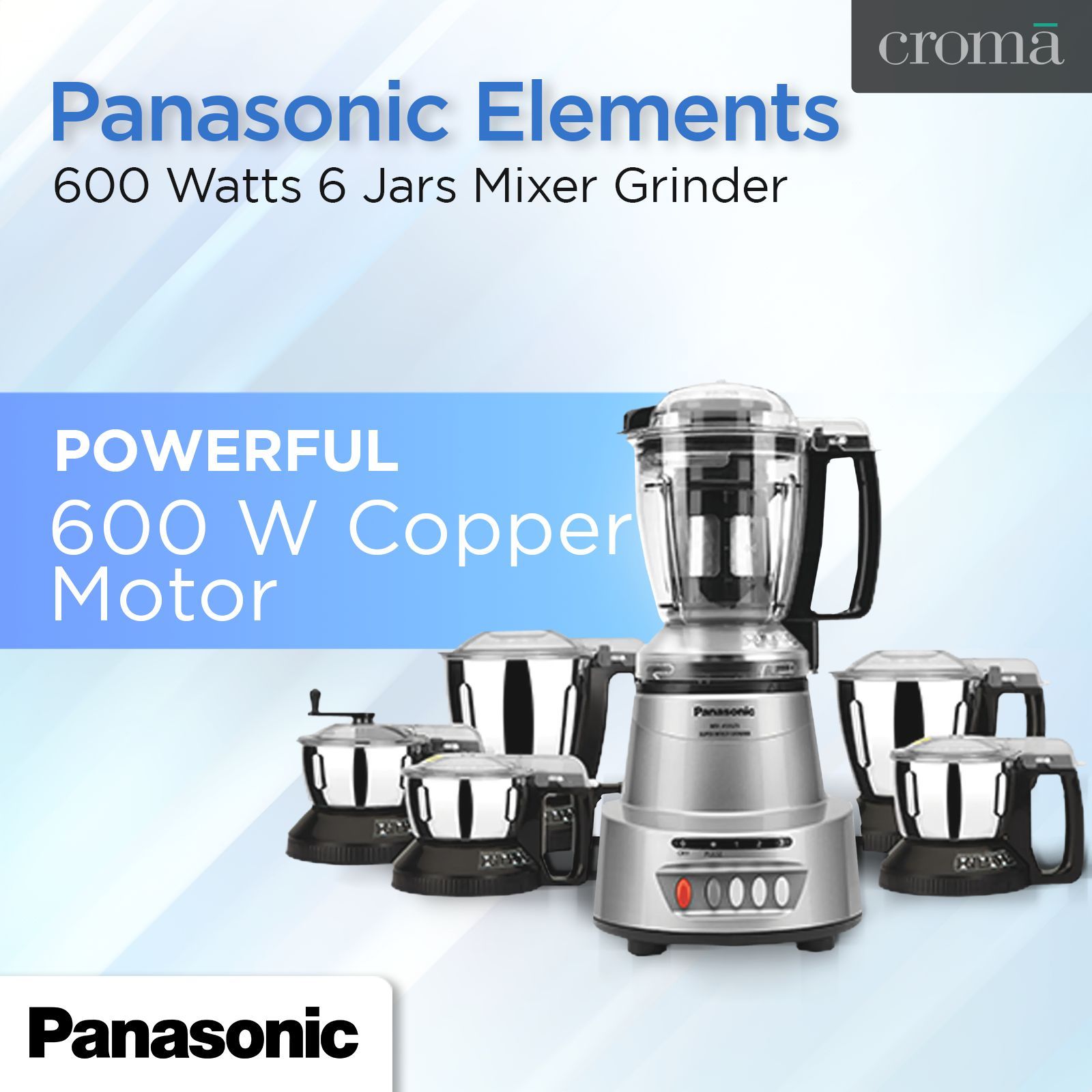 Panasonic Elements 600 Watts 6 Jars Mixer Grinder (Oil Seal Protection System, MX-AV625ES, Earthy Silver)_4