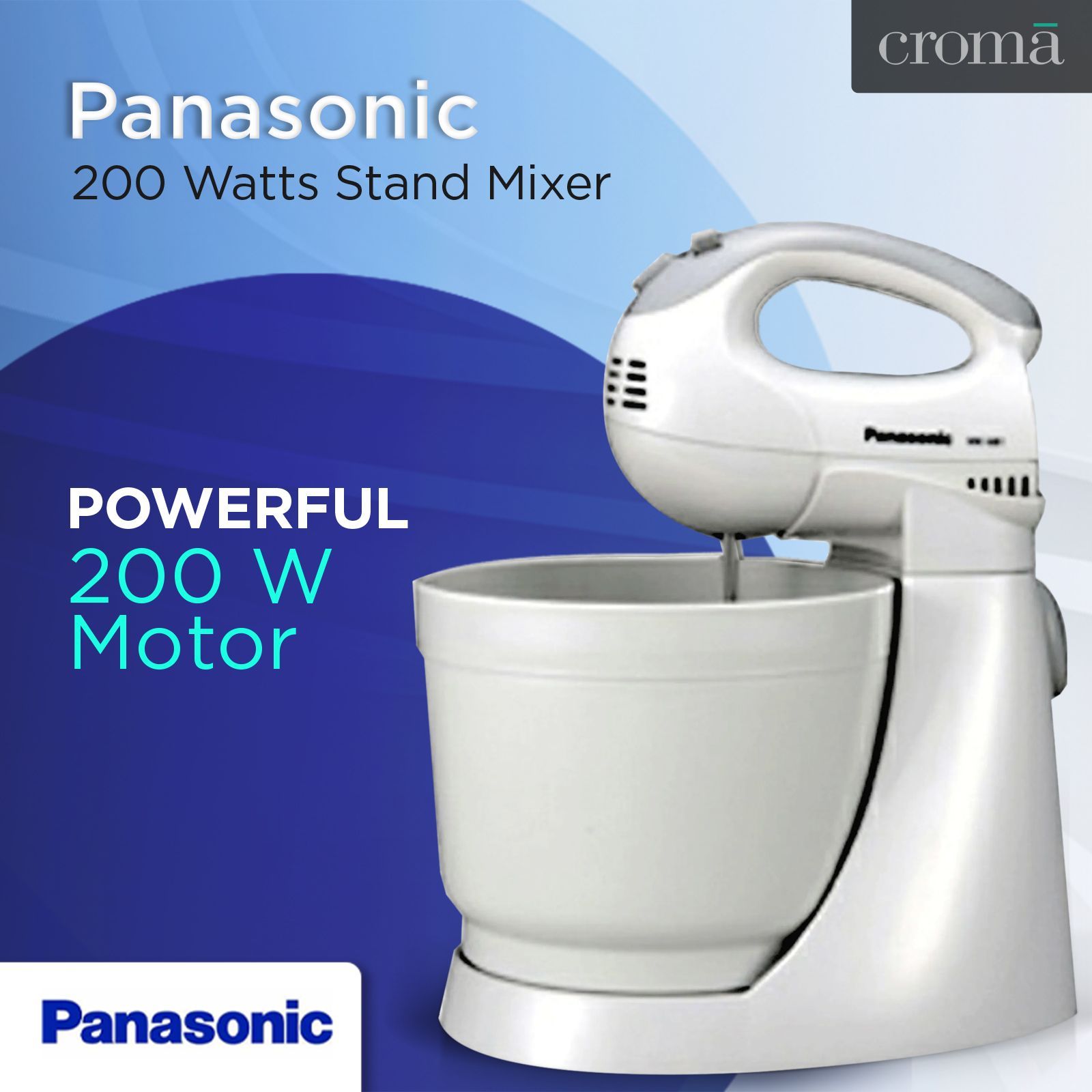 Panasonic 200 Watts Stand Mixer (2 Attachments, 5 Speed Selection, MK-GB1, White)_7