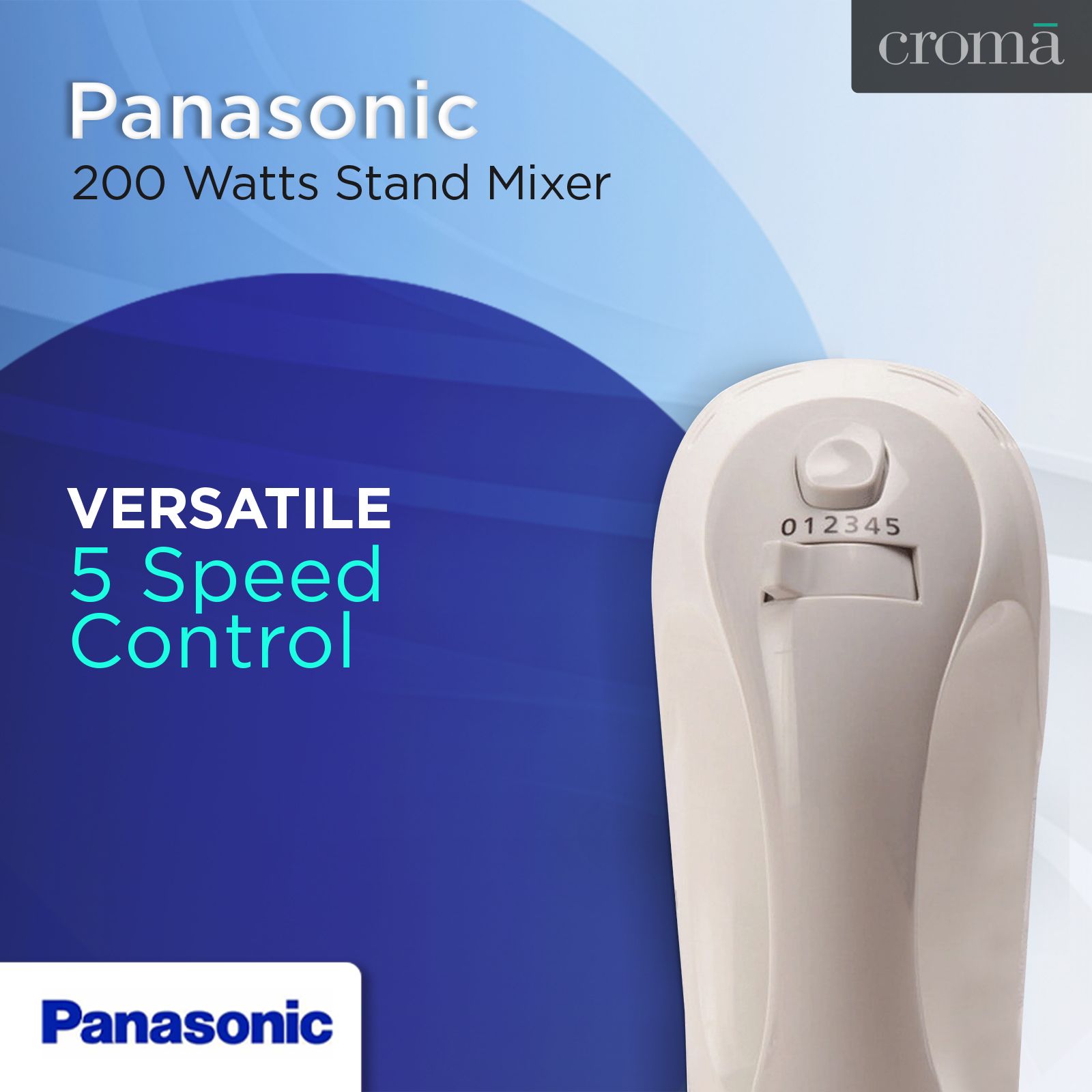 Panasonic 200 Watts Stand Mixer (2 Attachments, 5 Speed Selection, MK-GB1, White)_8