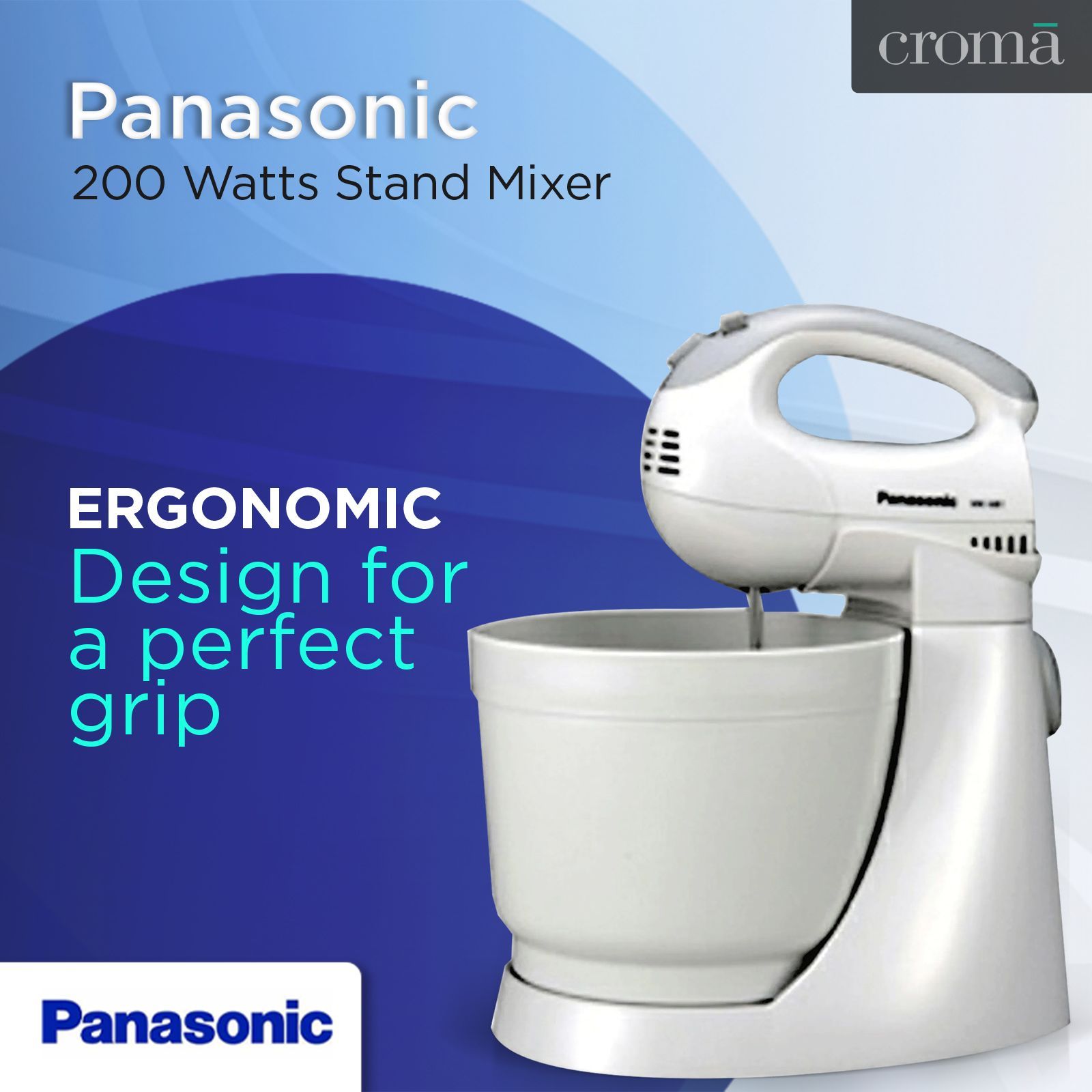 Panasonic 200 Watts Stand Mixer (2 Attachments, 5 Speed Selection, MK-GB1, White)_10