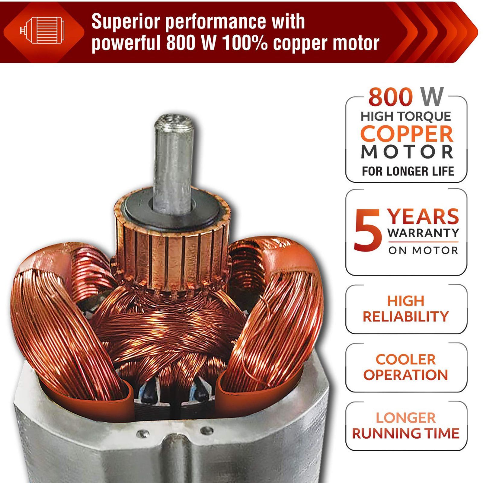 USHA Trienergy Plus 800 Watts 4 Jars Mixer Grinder (High Torque Copper Motor, TP800MX4, Red)_12