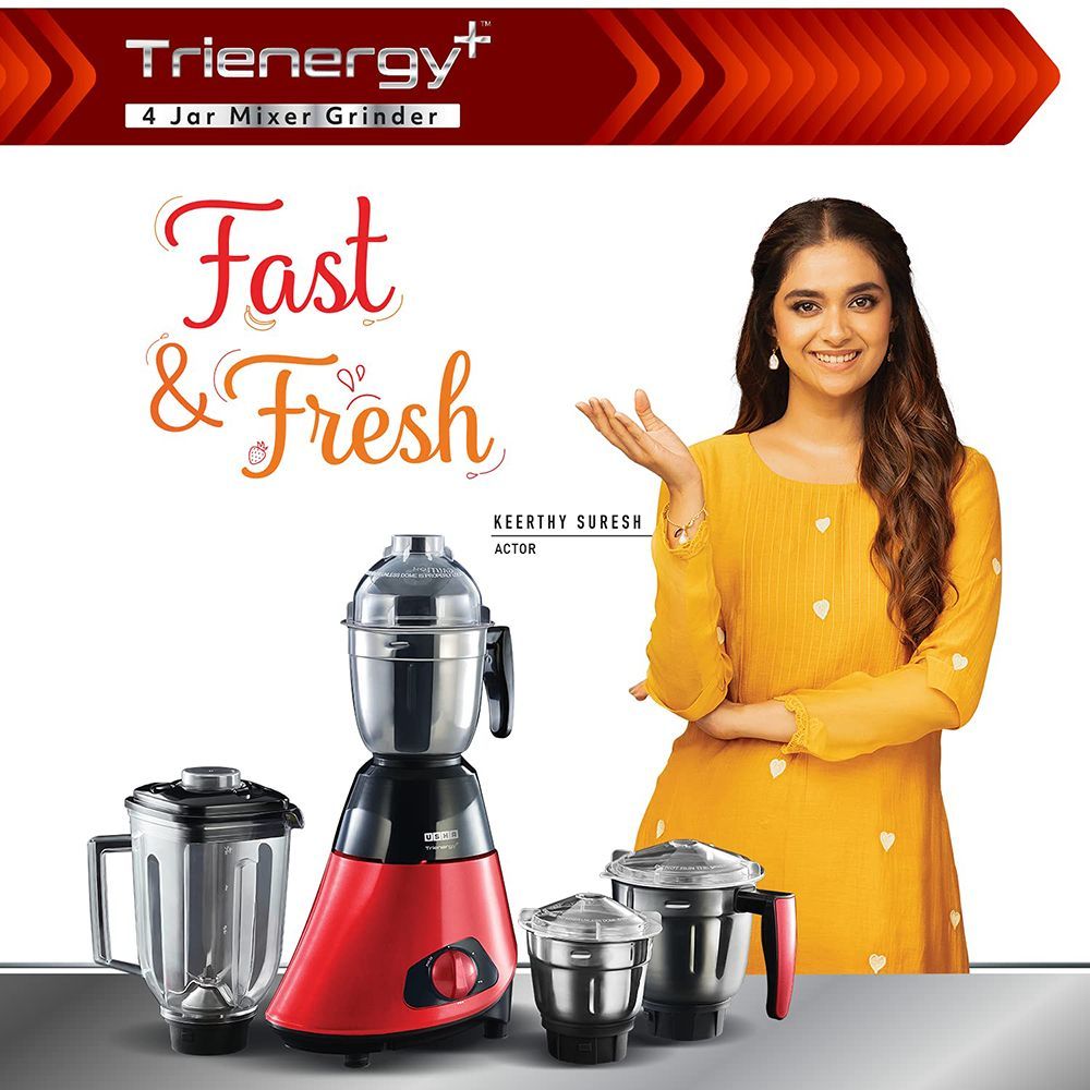 USHA Trienergy Plus 800 Watts 4 Jars Mixer Grinder (High Torque Copper Motor, TP800MX4, Red)_14