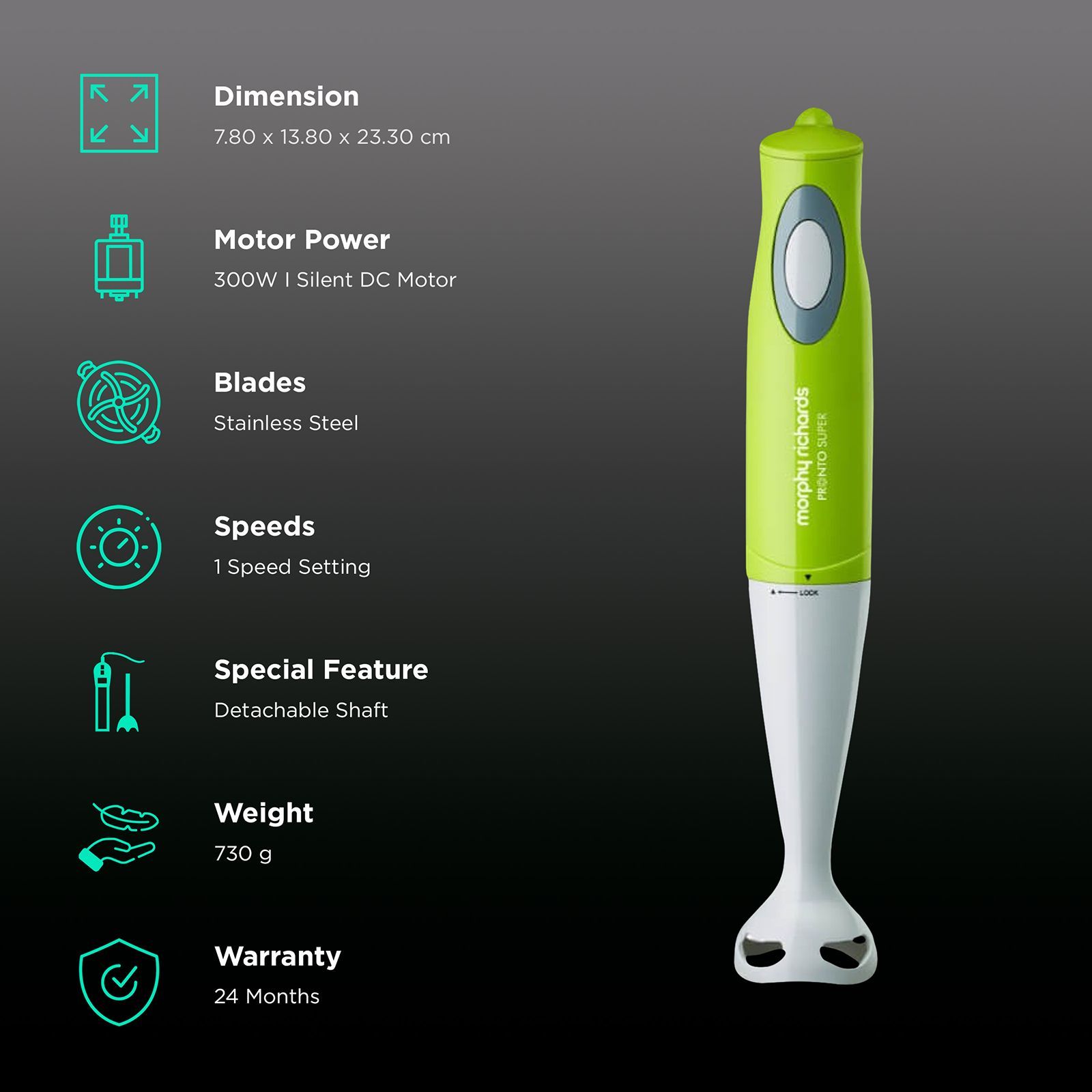 morphy richards Pronto Super 300 Watt Hand Blender (Ergonomic Design, Green) morphy richards Pronto Super 300 Watt Hand Blender (Ergonomic Design, Green)_2