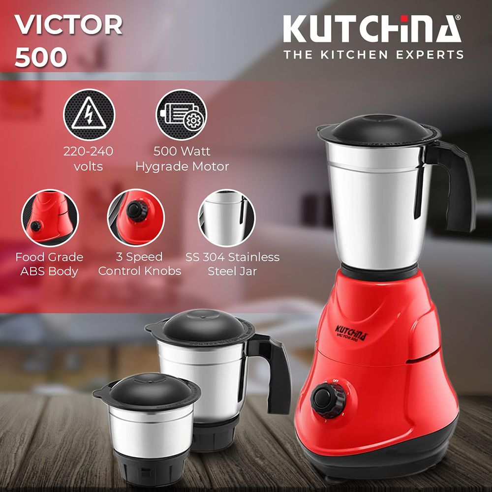 Kutchina MISI VICTOR 500 Watt 3 Jars Mixer Grinder (18000 RPM, Overload Protection, Red)_13