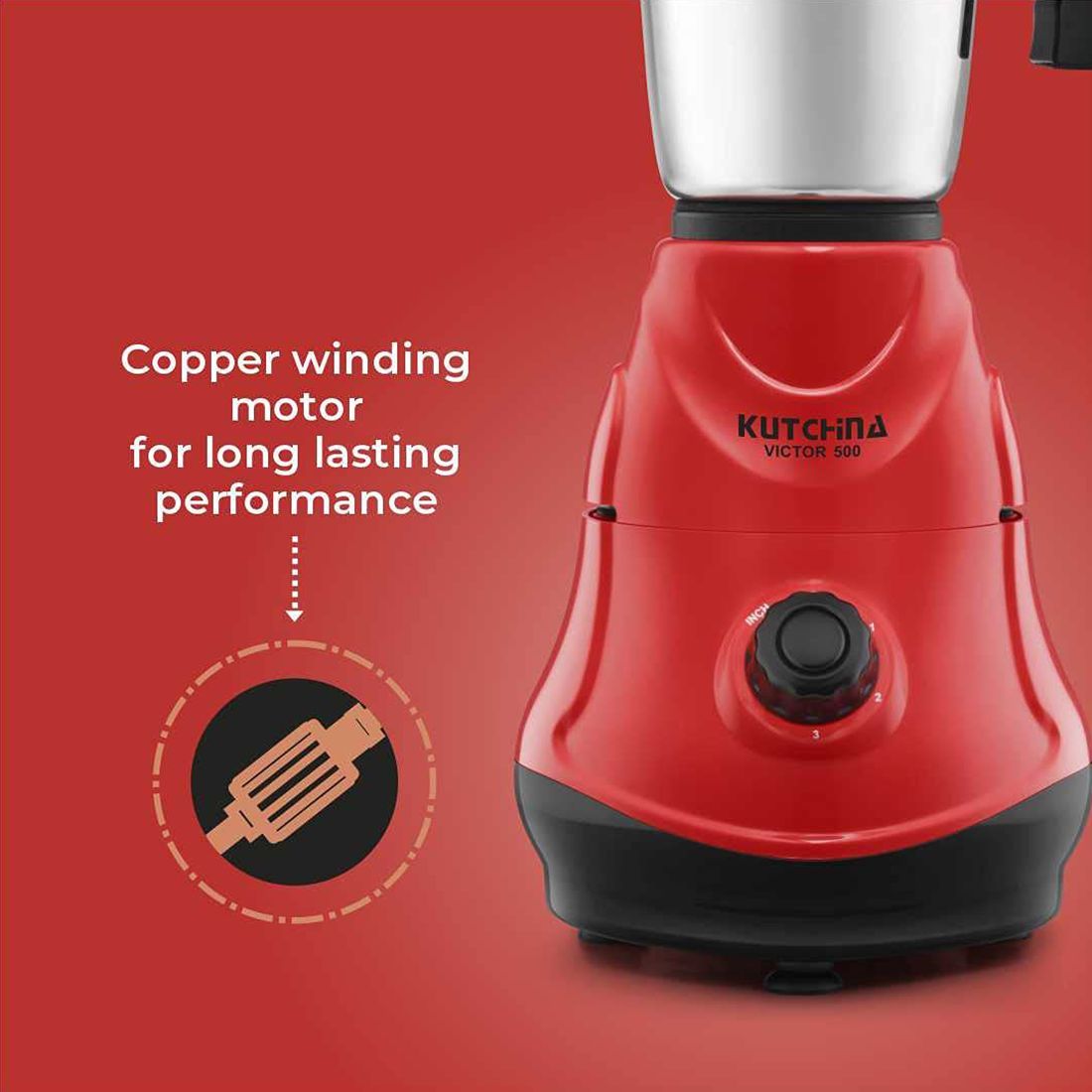 Kutchina MISI VICTOR 500 Watt 3 Jars Mixer Grinder (18000 RPM, Overload Protection, Red)_16