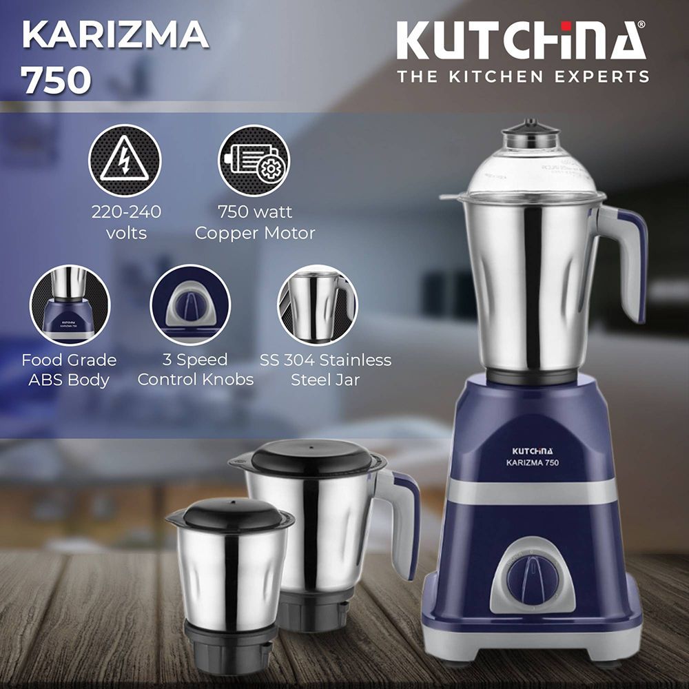 Kutchina MISI KARIZMA 750 Watt 3 Jars Mixer Grinder (18000 RPM, Anti Skid Feet, Blue)_8