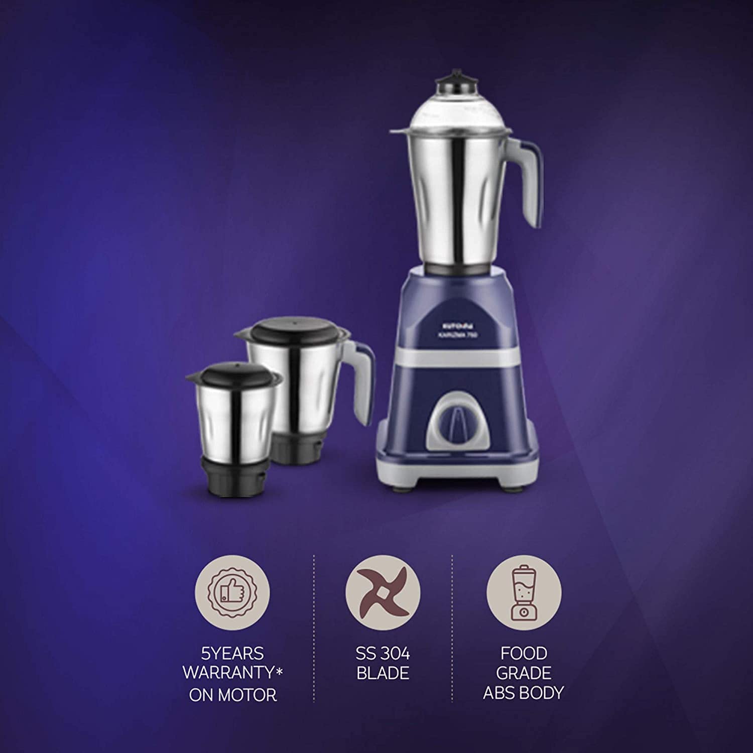 Kutchina MISI KARIZMA 750 Watt 3 Jars Mixer Grinder (18000 RPM, Anti Skid Feet, Blue)_9