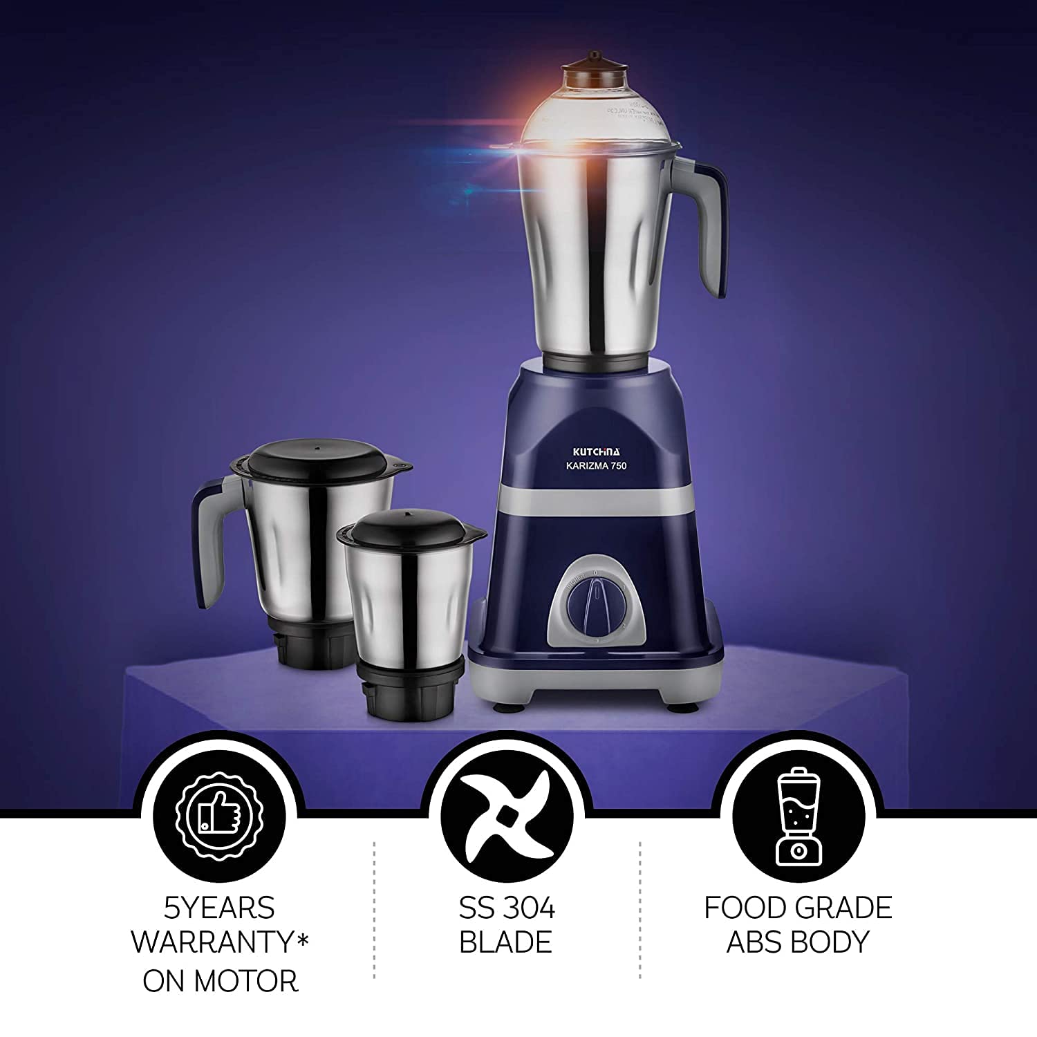 Kutchina MISI KARIZMA 750 Watt 3 Jars Mixer Grinder (18000 RPM, Anti Skid Feet, Blue)_10