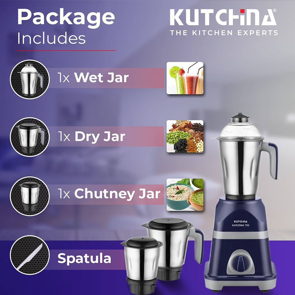 Kutchina MISI KARIZMA 750 Watt 3 Jars Mixer Grinder (18000 RPM, Anti Skid Feet, Blue)_16