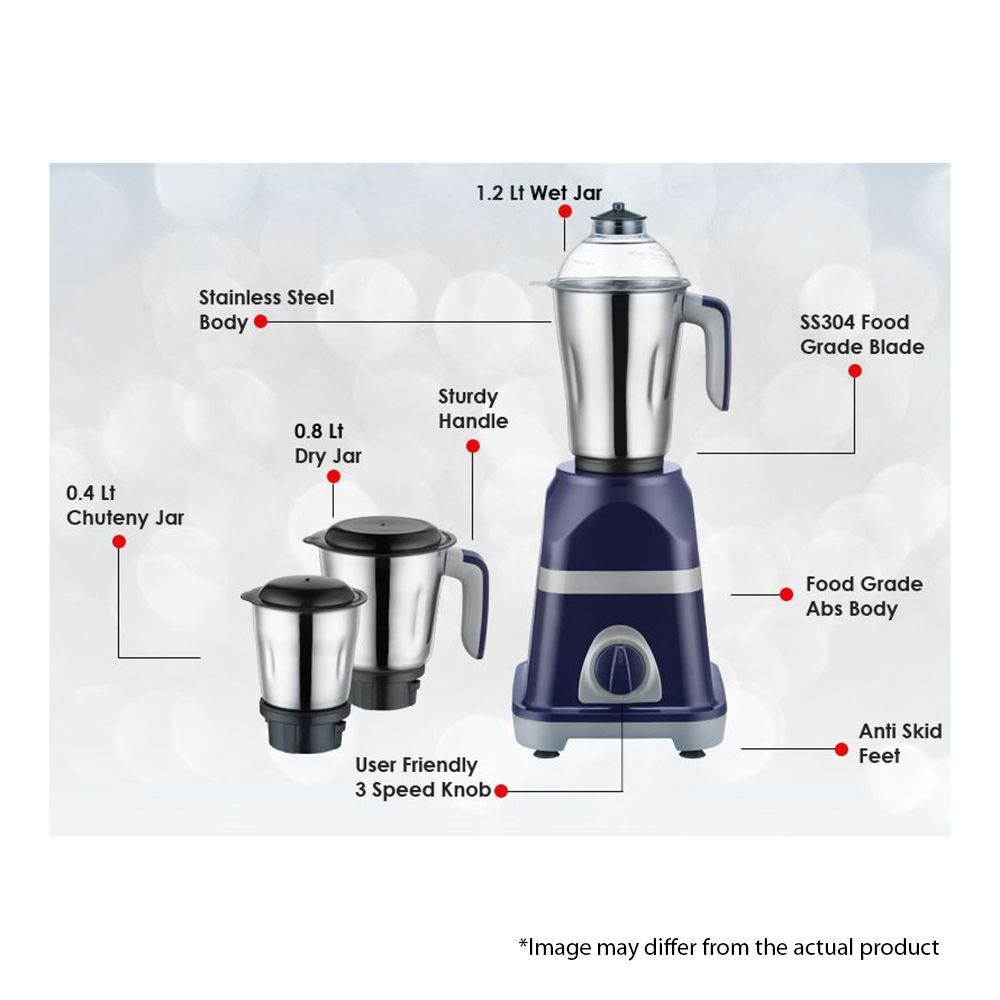 Kutchina MISI KARIZMA 750 Watt 3 Jars Mixer Grinder (18000 RPM, Anti Skid Feet, Blue)_7