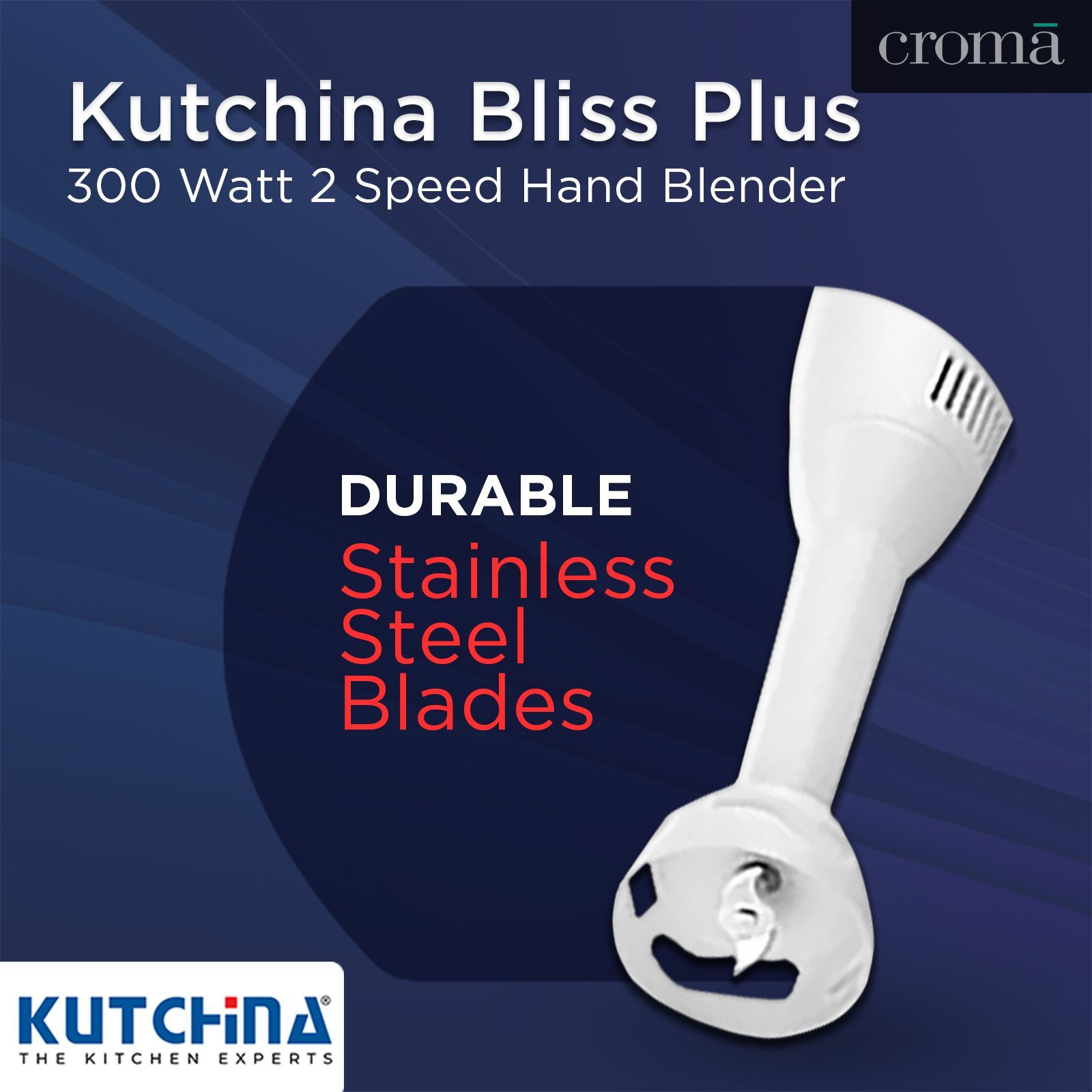 Kutchina Bliss Plus 300 Watt 2 Speed Hand Blender (Versatility & High Performance, White)_11
