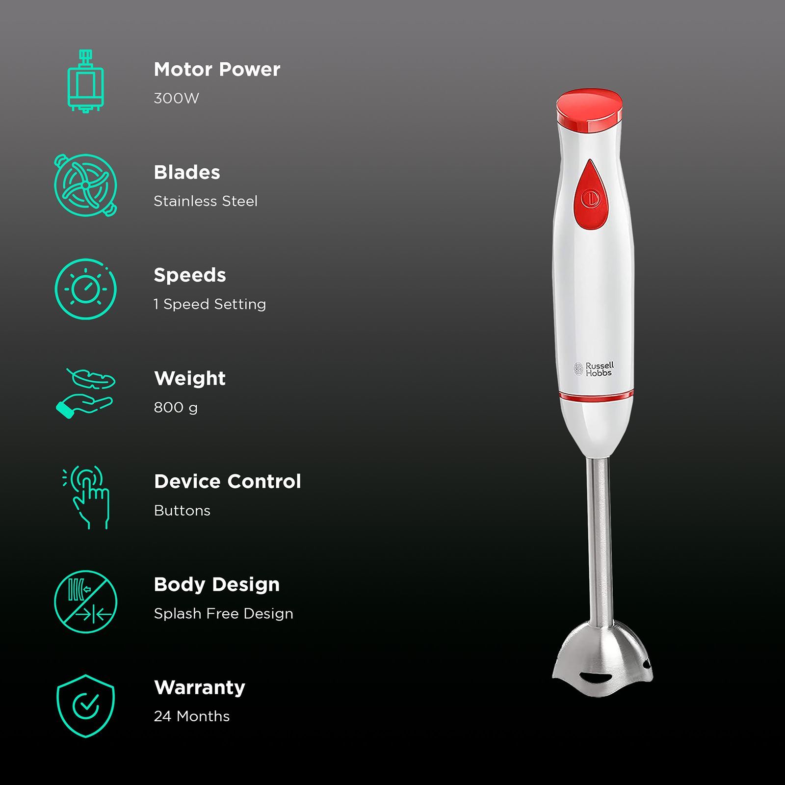 Russell Hobbs RHB300SS 300 Watt Hand Blender (Splash Free Design, White)_2
