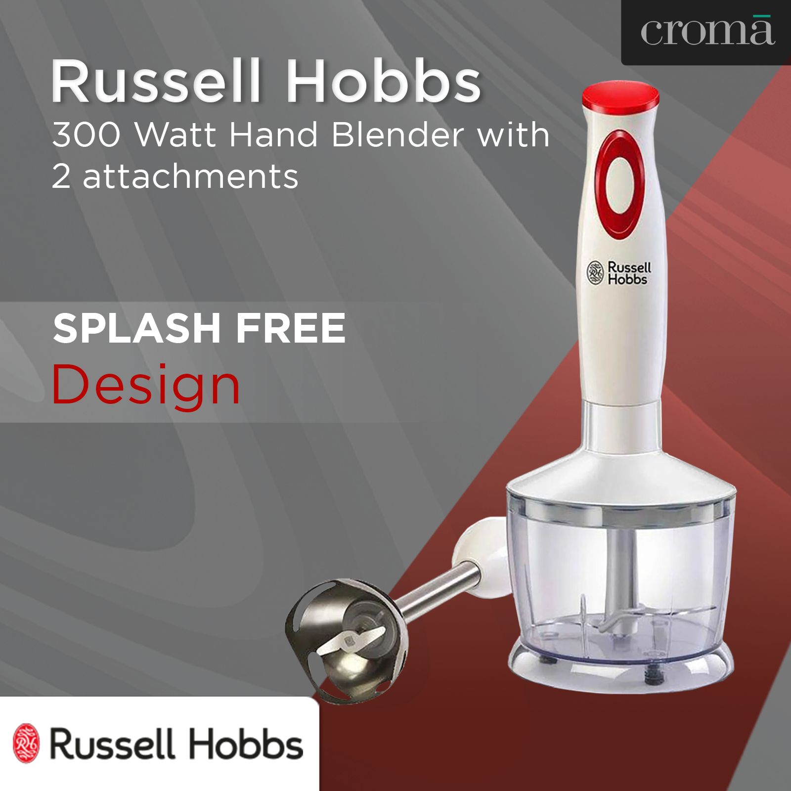 Russell Hobbs 300 Watt Hand Blender with 2 Attachments (Splash Free Design, White)_10