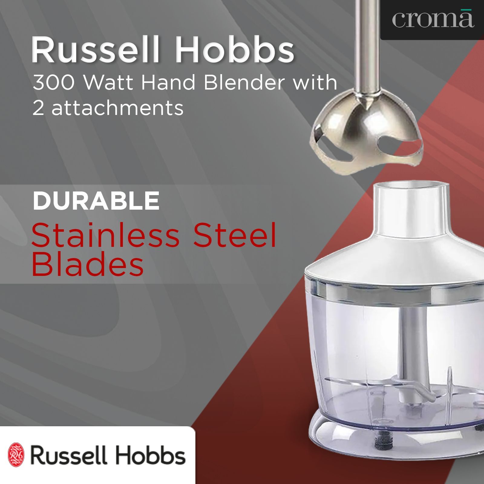 Russell Hobbs 300 Watt Hand Blender with 2 Attachments (Splash Free Design, White)_12