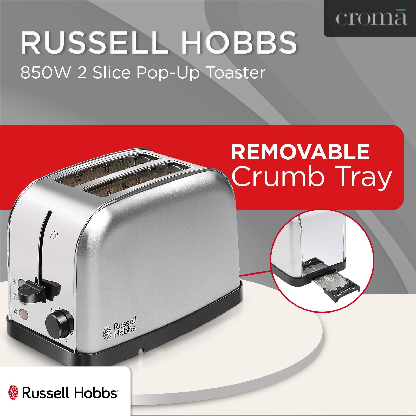 Russell Hobbs Futura 850W 2 Slice Pop-Up Toaster with Removable Crumb Tray (Silver) Russell Hobbs Futura 850W 2 Slice Pop-Up Toaster with Removable Crumb Tray (Silver)_11
