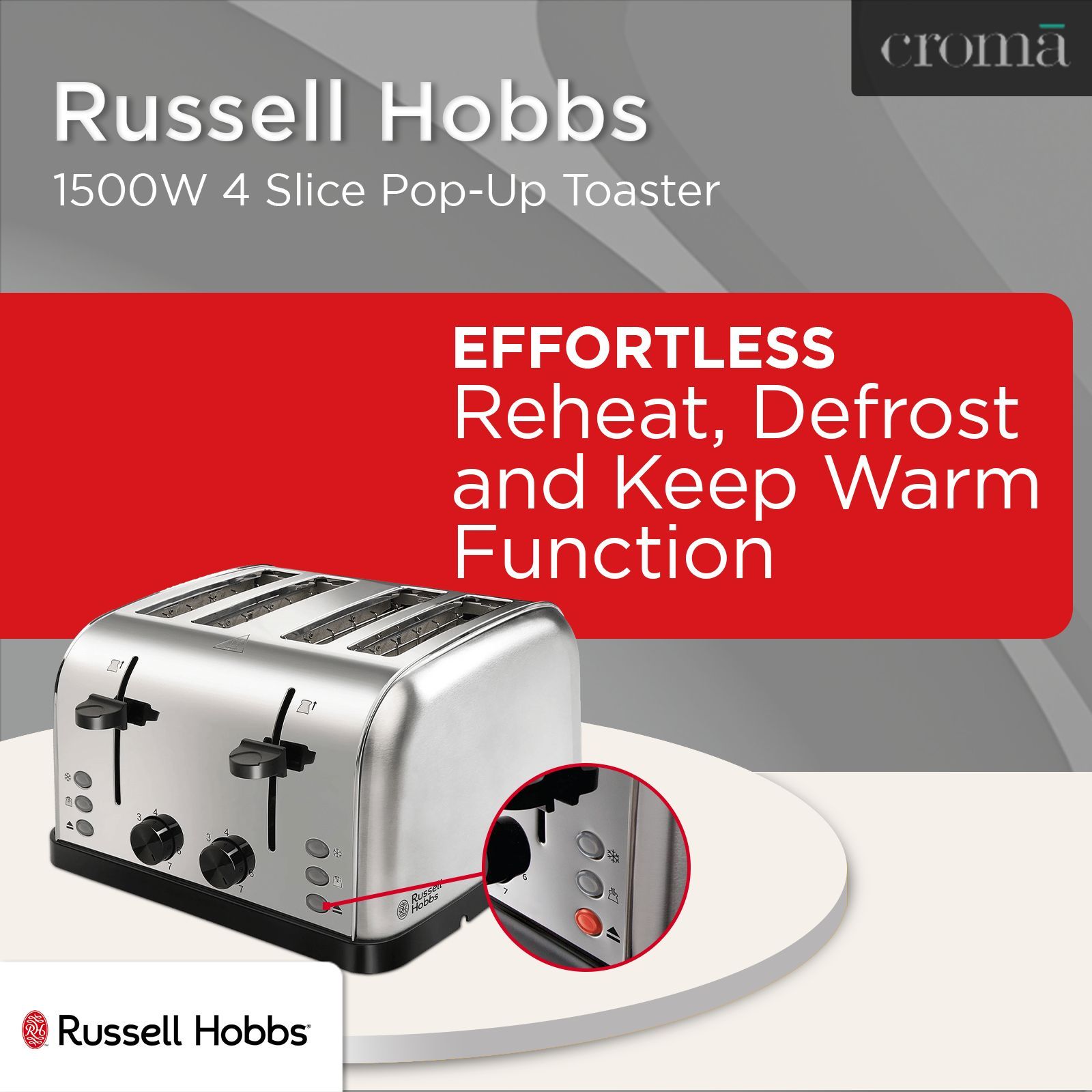 Russell Hobbs 1500W 4 Slice Pop-Up Toaster with Dual Browning Control (Silver) Russell Hobbs 1500W 4 Slice Pop-Up Toaster with Dual Browning Control (Silver)_15