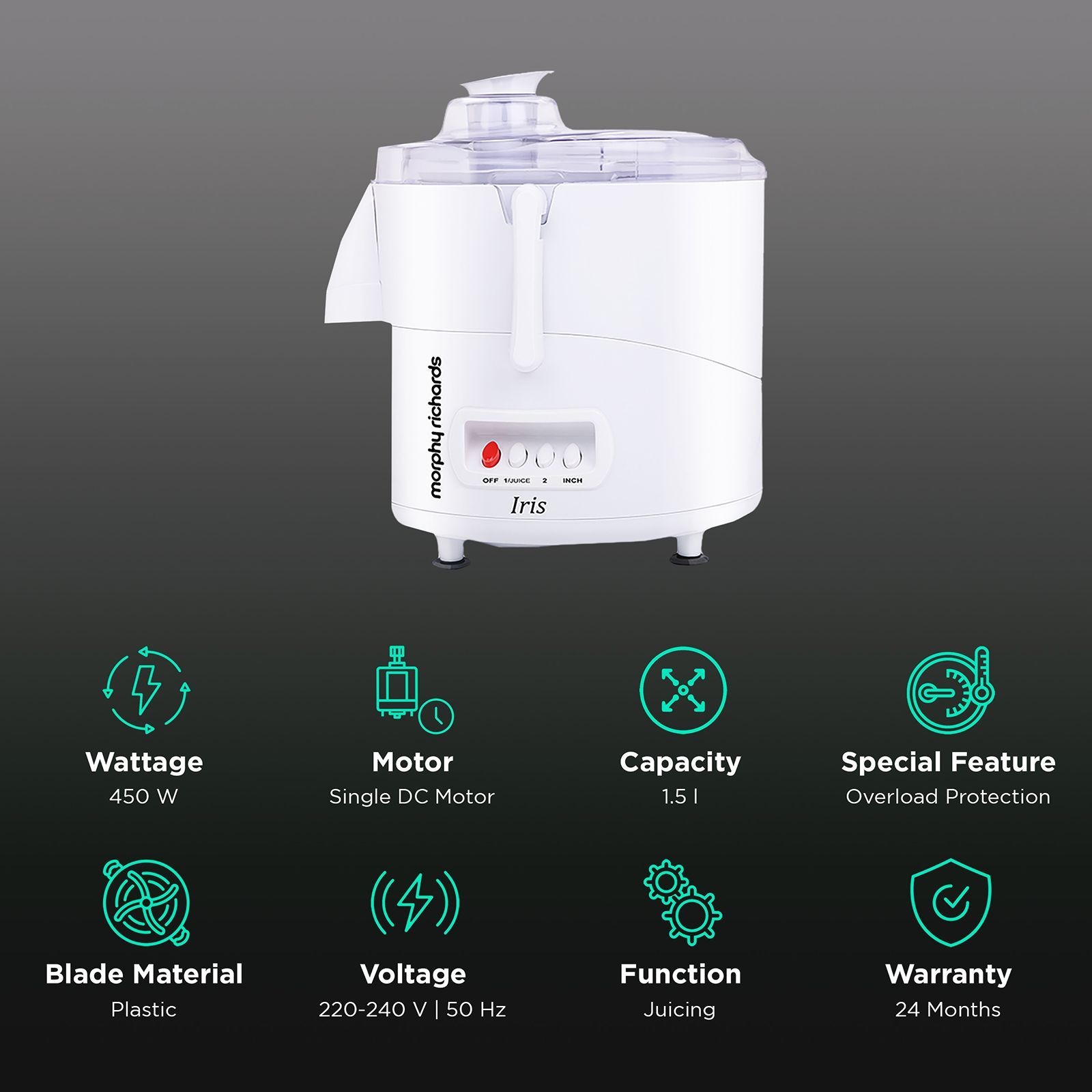 morphy richards Iris Juicer 450 Watts Juicer (Overload Protector, White)_2