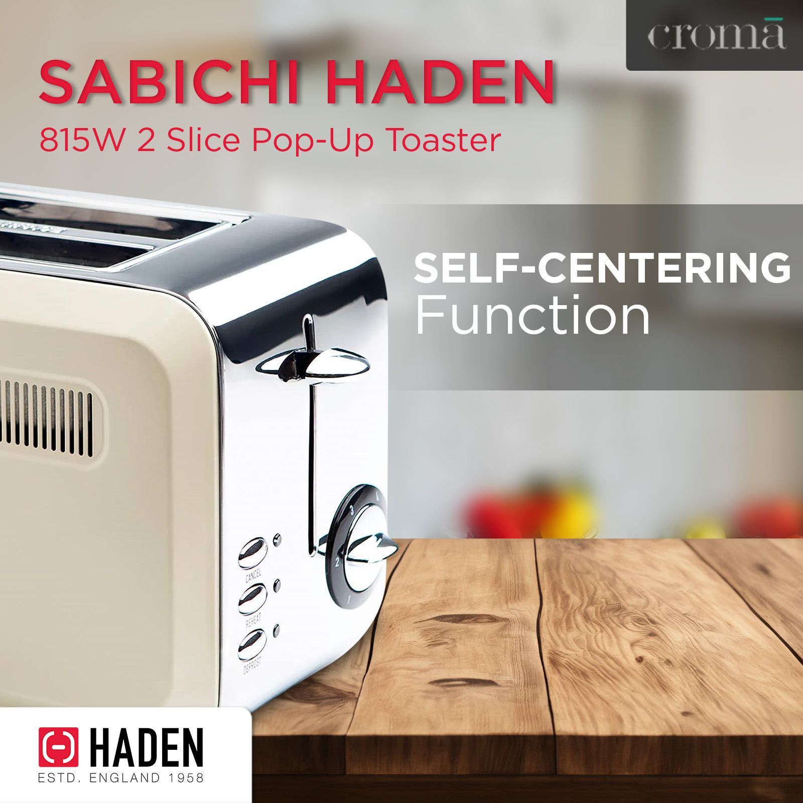 sabichi Haden Boston 815W 2 Slice Pop-Up Toaster with Chrome Base (Cream)_11