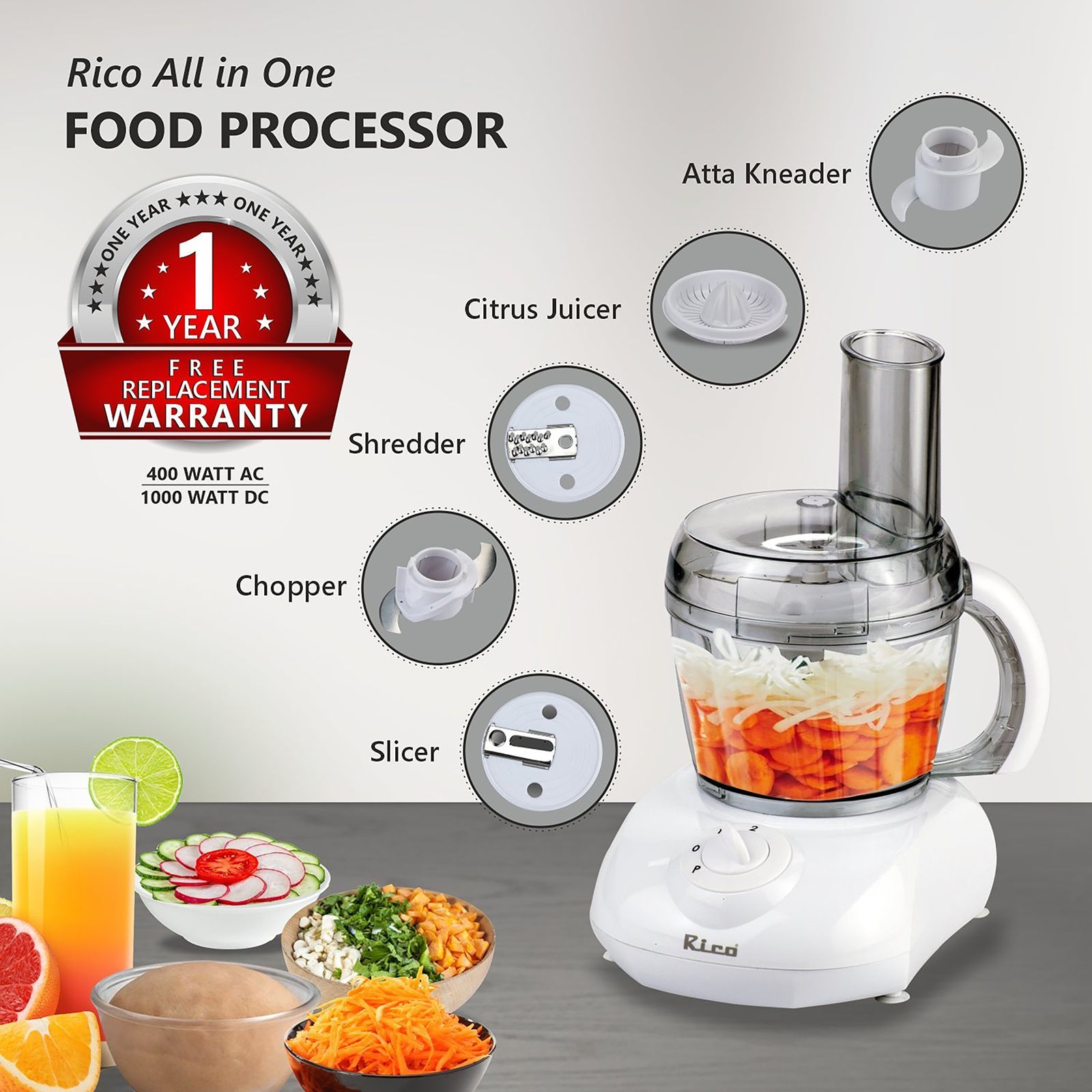 Rico Food Factory 400 Watt Food Processor with 2 Blades (White)_15