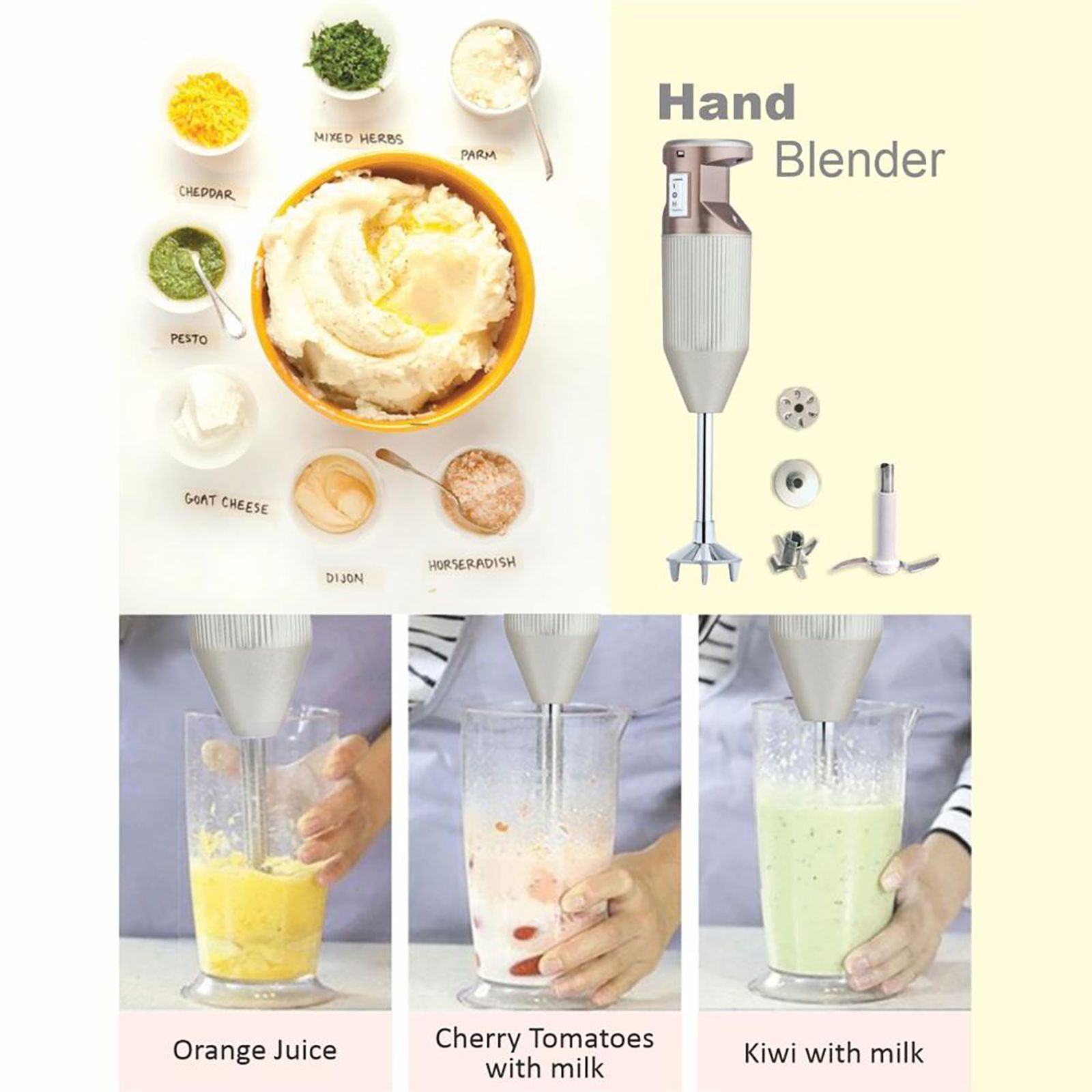 Rico HB1809 150 Watt 2 Speed Hand Blender with 4 Attachments (Speed Selector Control, White) Rico HB1809 150 Watt 2 Speed Hand Blender with 4 Attachments (Speed Selector Control, White)_9