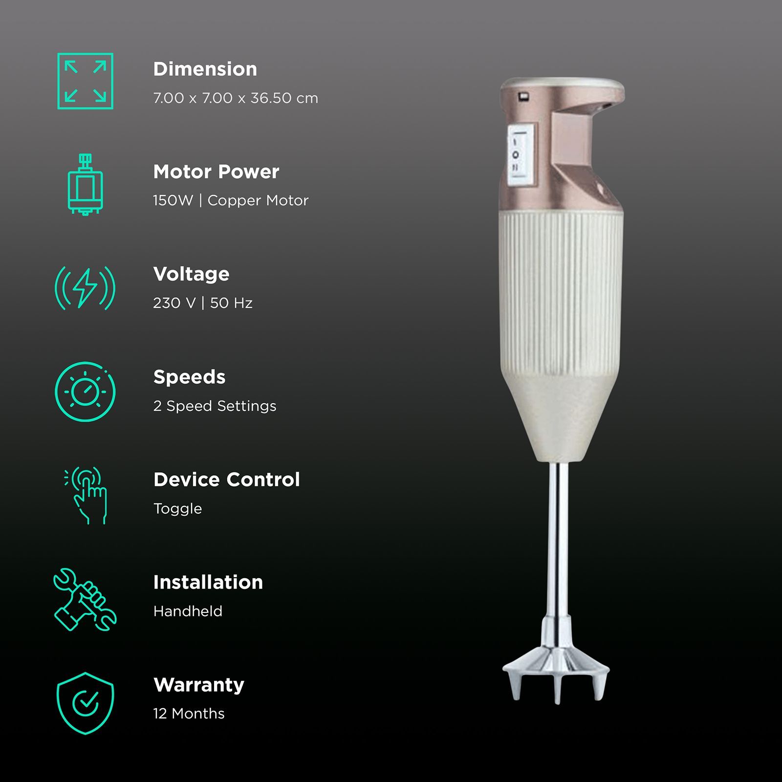 Rico HB1809 150 Watt 2 Speed Hand Blender with 4 Attachments (Speed Selector Control, White) Rico HB1809 150 Watt 2 Speed Hand Blender with 4 Attachments (Speed Selector Control, White)_2