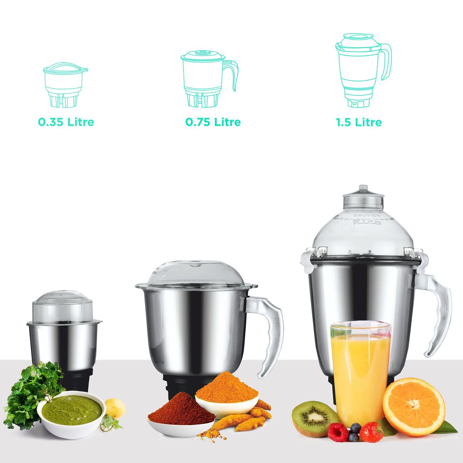 Rico 750 Watt 3 Jars Mixer Grinder (18000 RPM, Overload Protection, White)_4