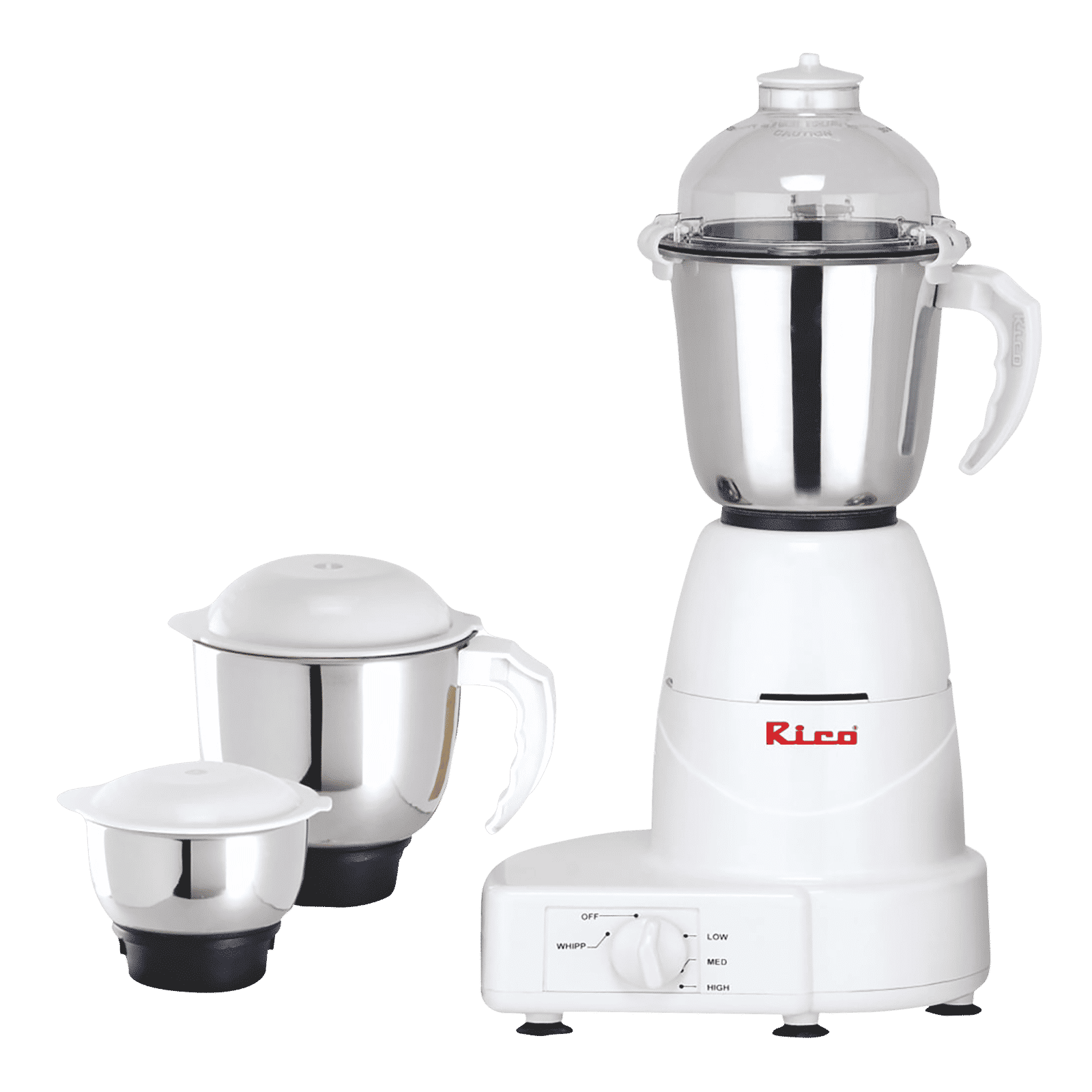 Rico MG 1803 750 Watt 3 Jars Mixer Grinder (18000 RPM, 3 Speed Control with Whip Option, White)_1
