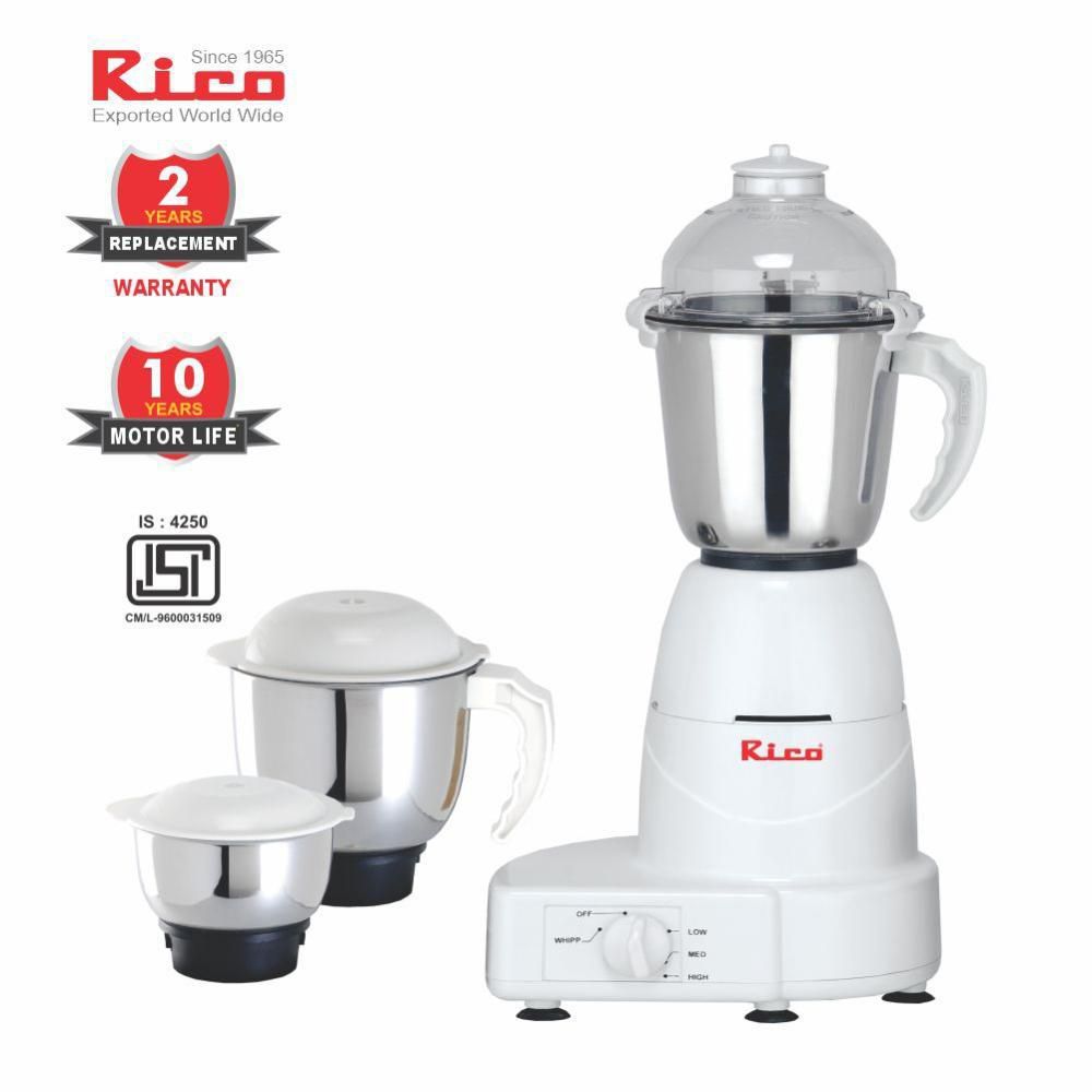 Rico MG 1803 750 Watt 3 Jars Mixer Grinder (18000 RPM, 3 Speed Control with Whip Option, White)_18