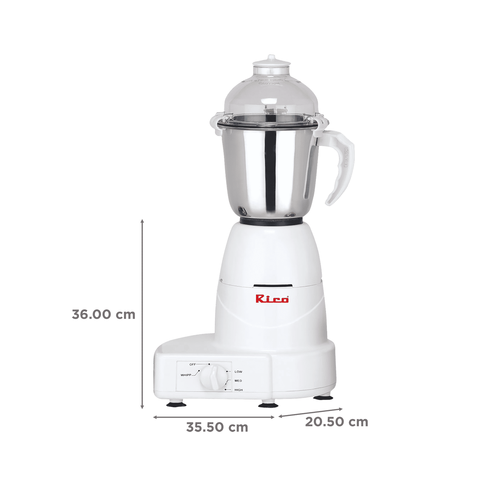 Rico MG 1803 750 Watt 3 Jars Mixer Grinder (18000 RPM, 3 Speed Control with Whip Option, White)_3