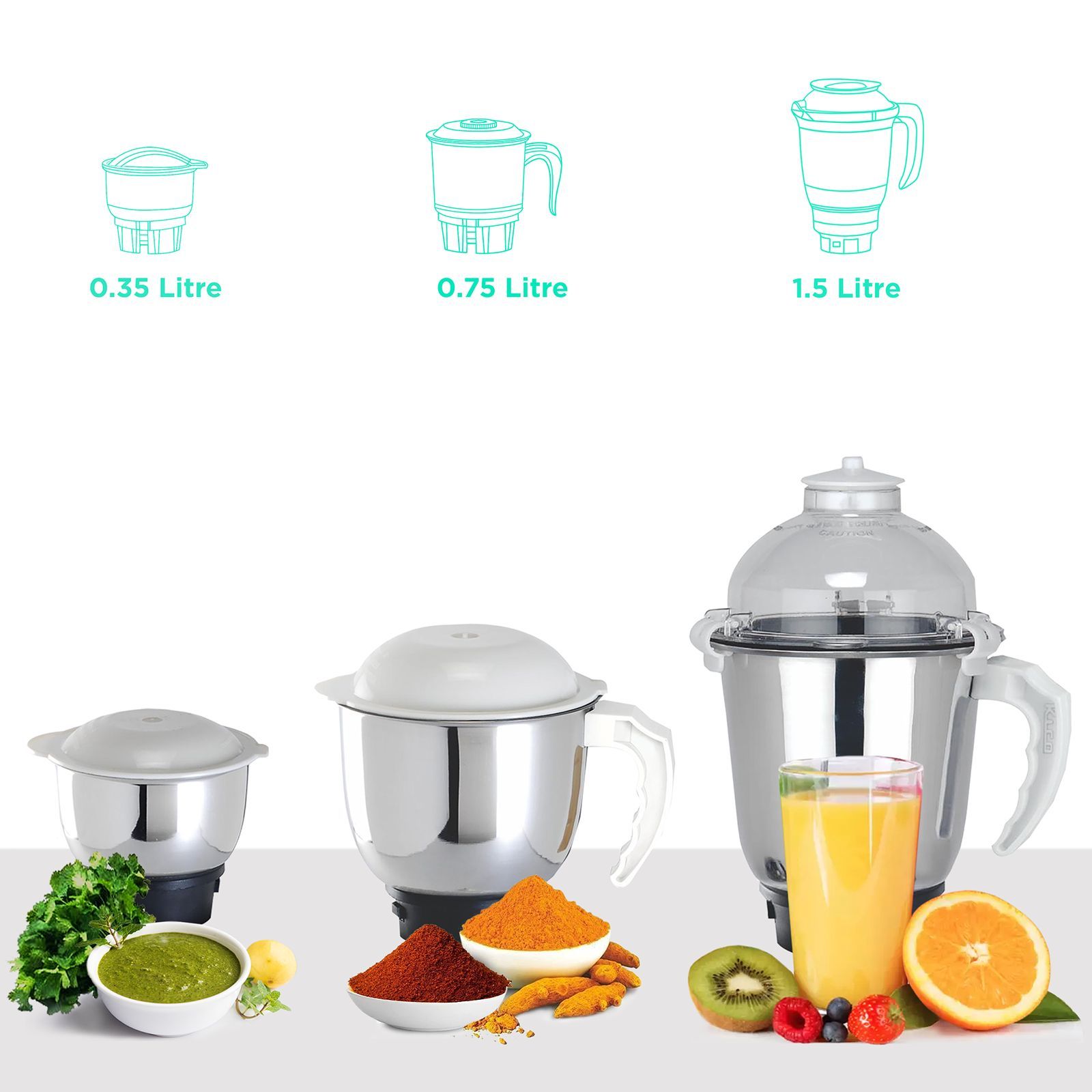 Rico MG 1803 750 Watt 3 Jars Mixer Grinder (18000 RPM, 3 Speed Control with Whip Option, White)_4