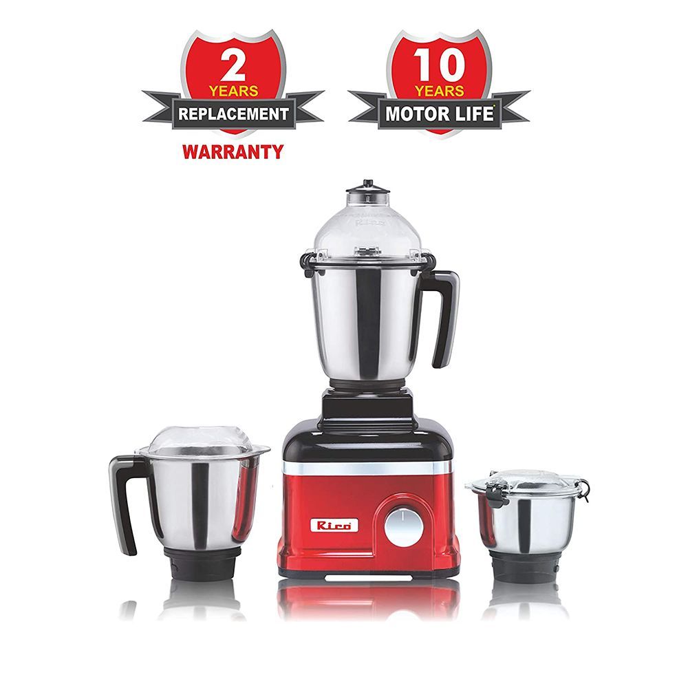 Rico MG1808 750 Watt 3 Jars Mixer Grinder (18000 RPM, 3 Speed Control with Whip Option, Red)_5