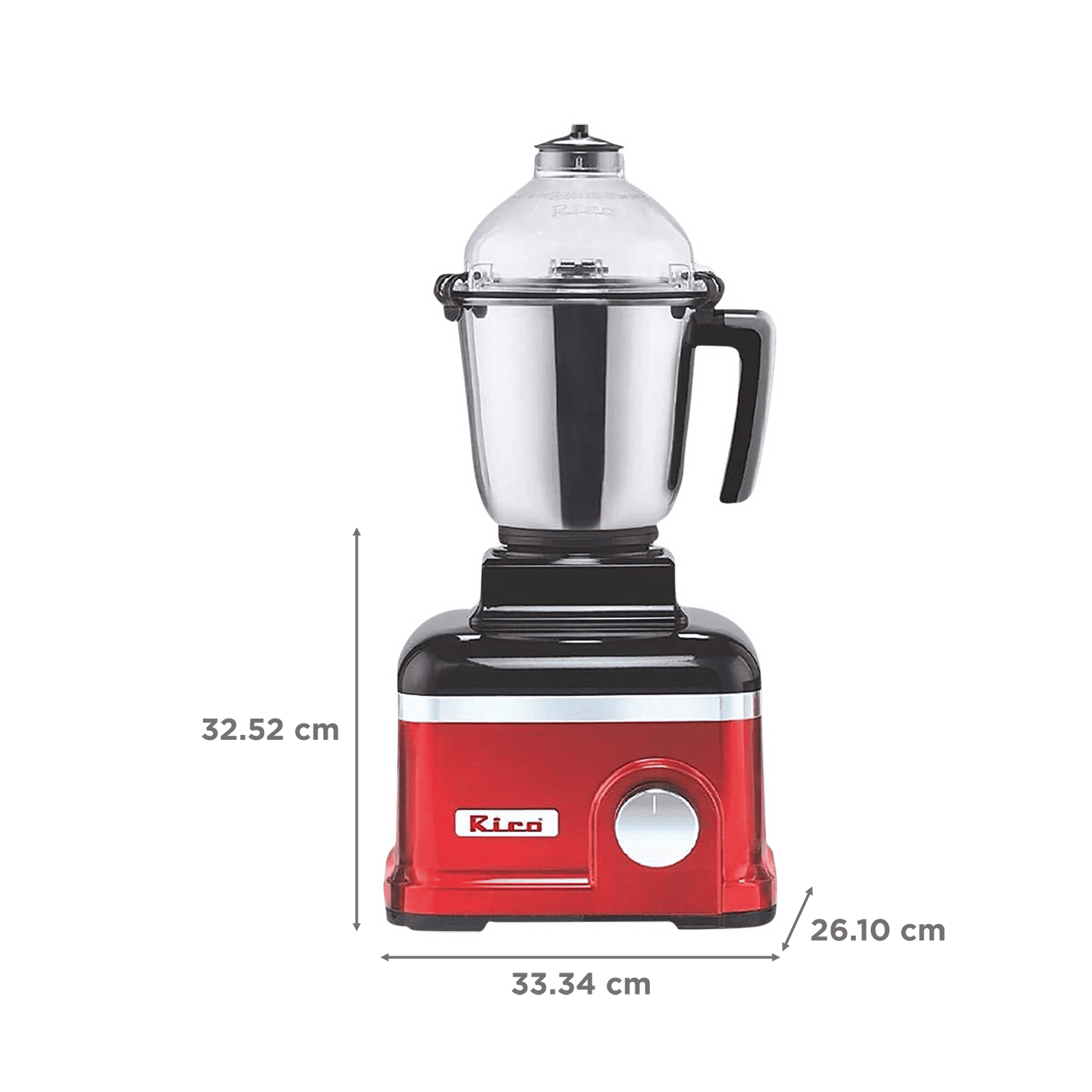 Rico MG1808 750 Watt 3 Jars Mixer Grinder (18000 RPM, 3 Speed Control with Whip Option, Red)_3