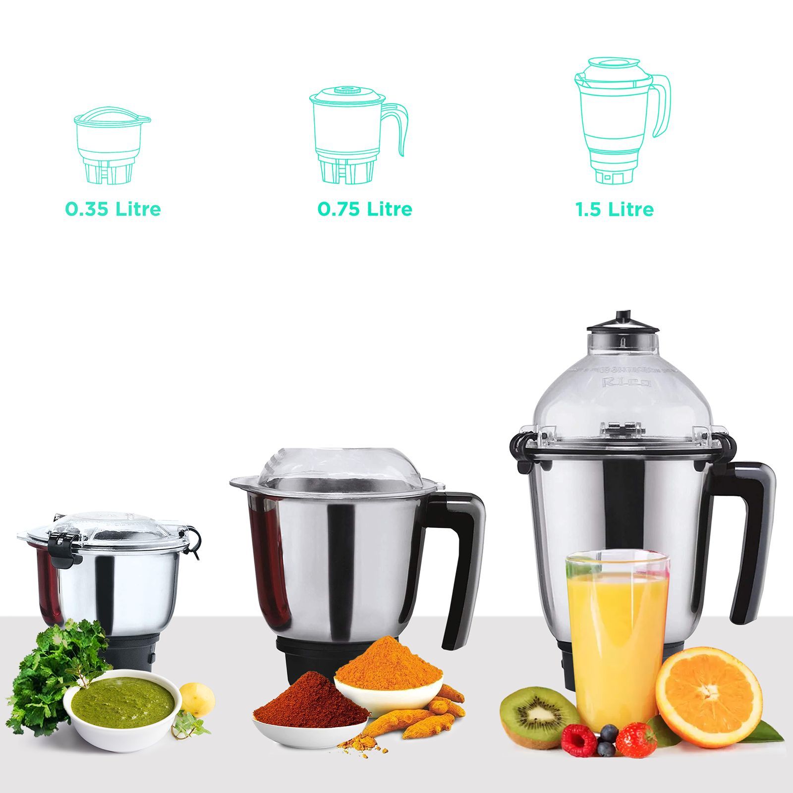 Rico MG1808 750 Watt 3 Jars Mixer Grinder (18000 RPM, 3 Speed Control with Whip Option, Red)_4